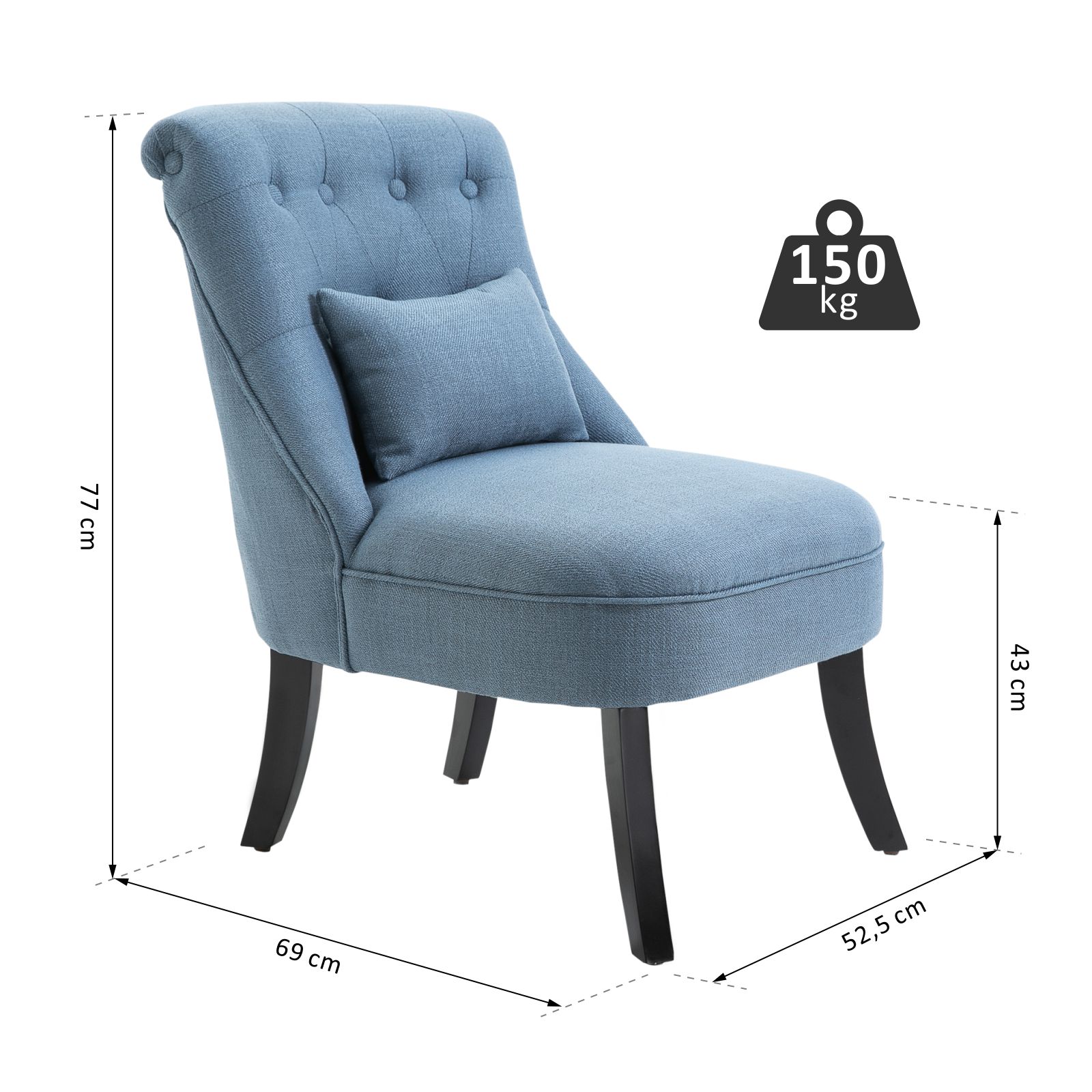 Sessel Wohnzimmer Relaxsessel Loungesessel Ruhesessel mit Rückenkissen, Holzbeine, Lesesessel mit Leinenoptik, Polstersessel für Schlafzimmer, Blau