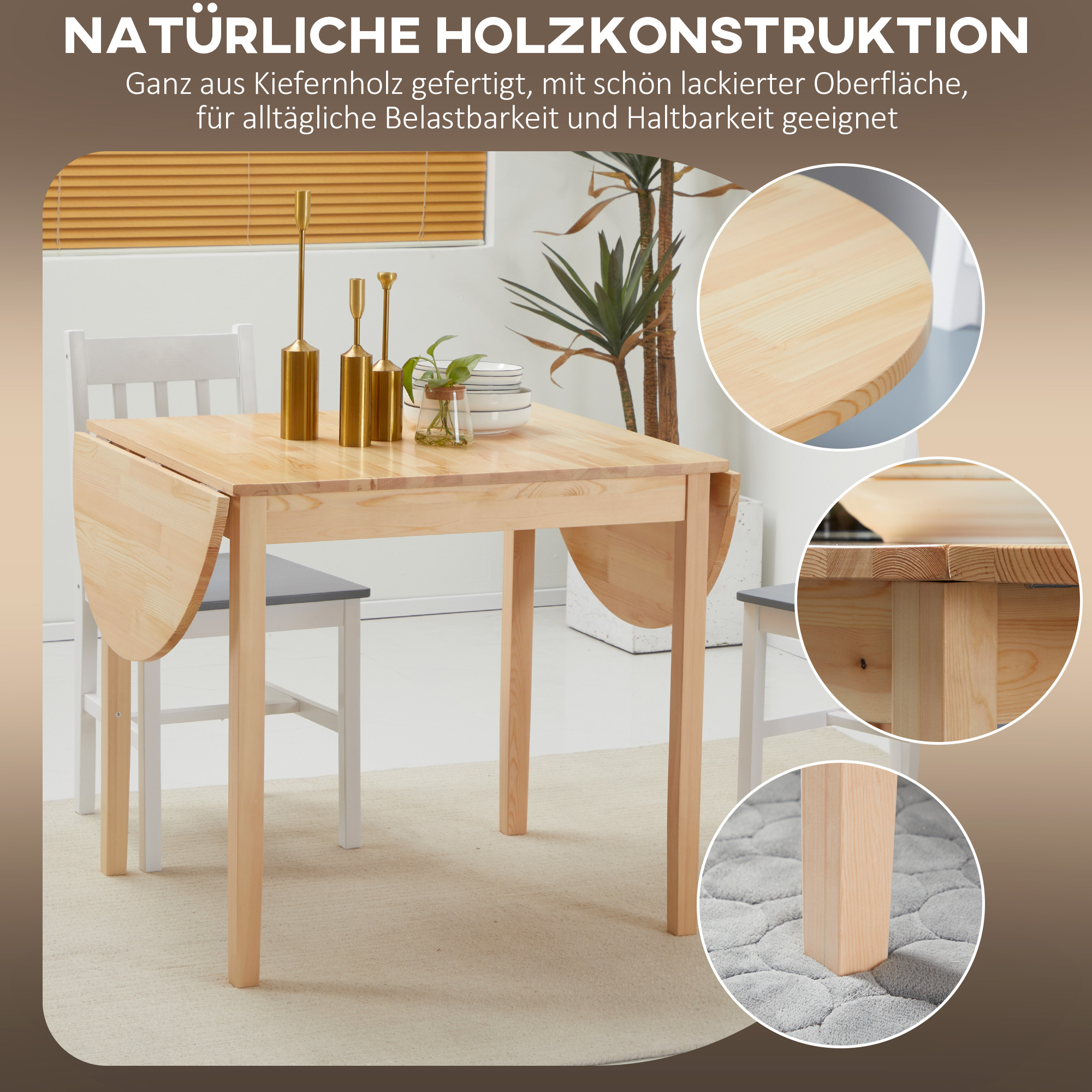 Esstisch aus Holz Klappbar Küchentisch für 6 Personen mit Drop-Leaf-Design 140 x 70 x 75 cm Naturholz