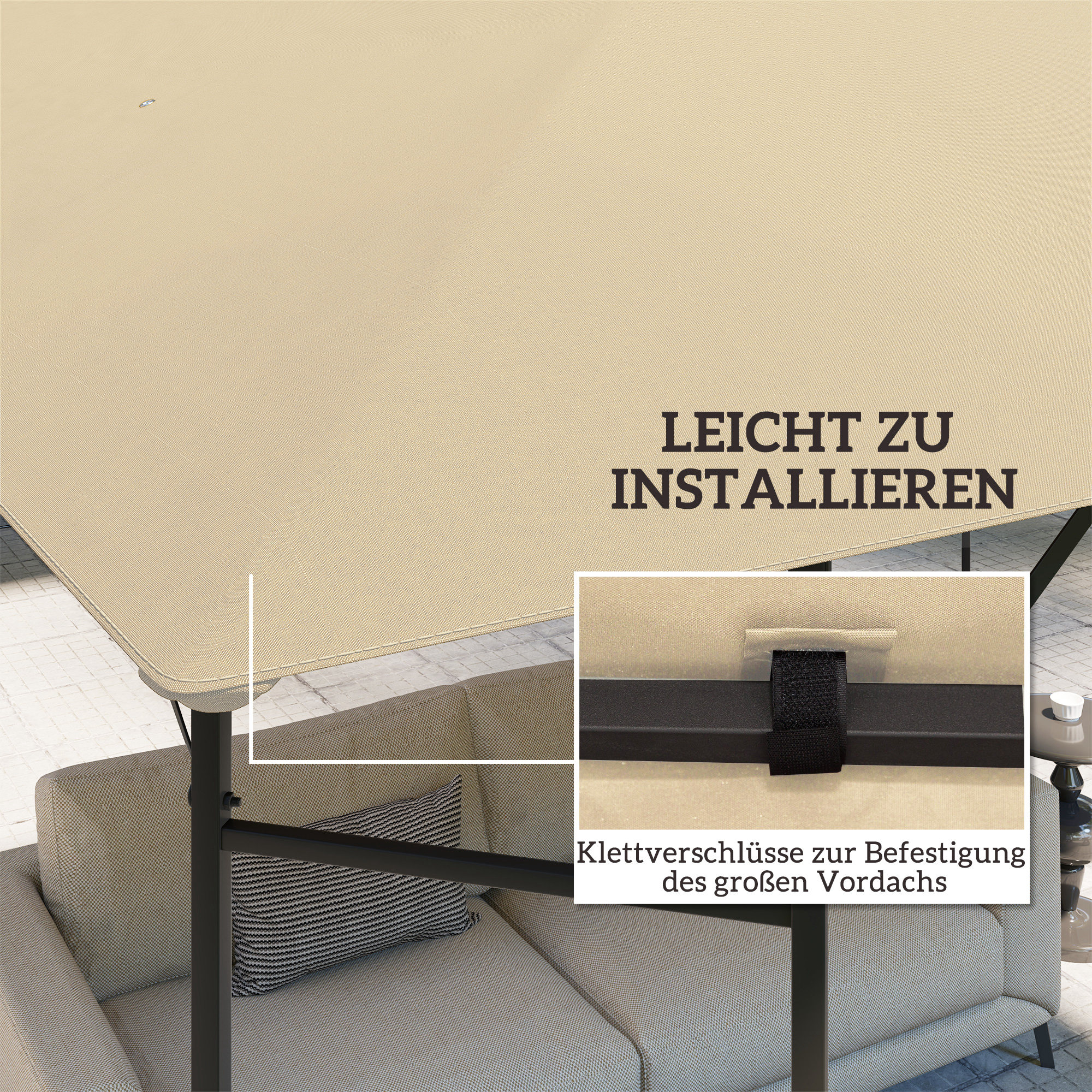 Ersatzdach für Pavillon 3 x 3 m wasserabweisend Pavillondach UPF30+ Ersatzbezug Oxford-Stoff, 370 g/m², Beige