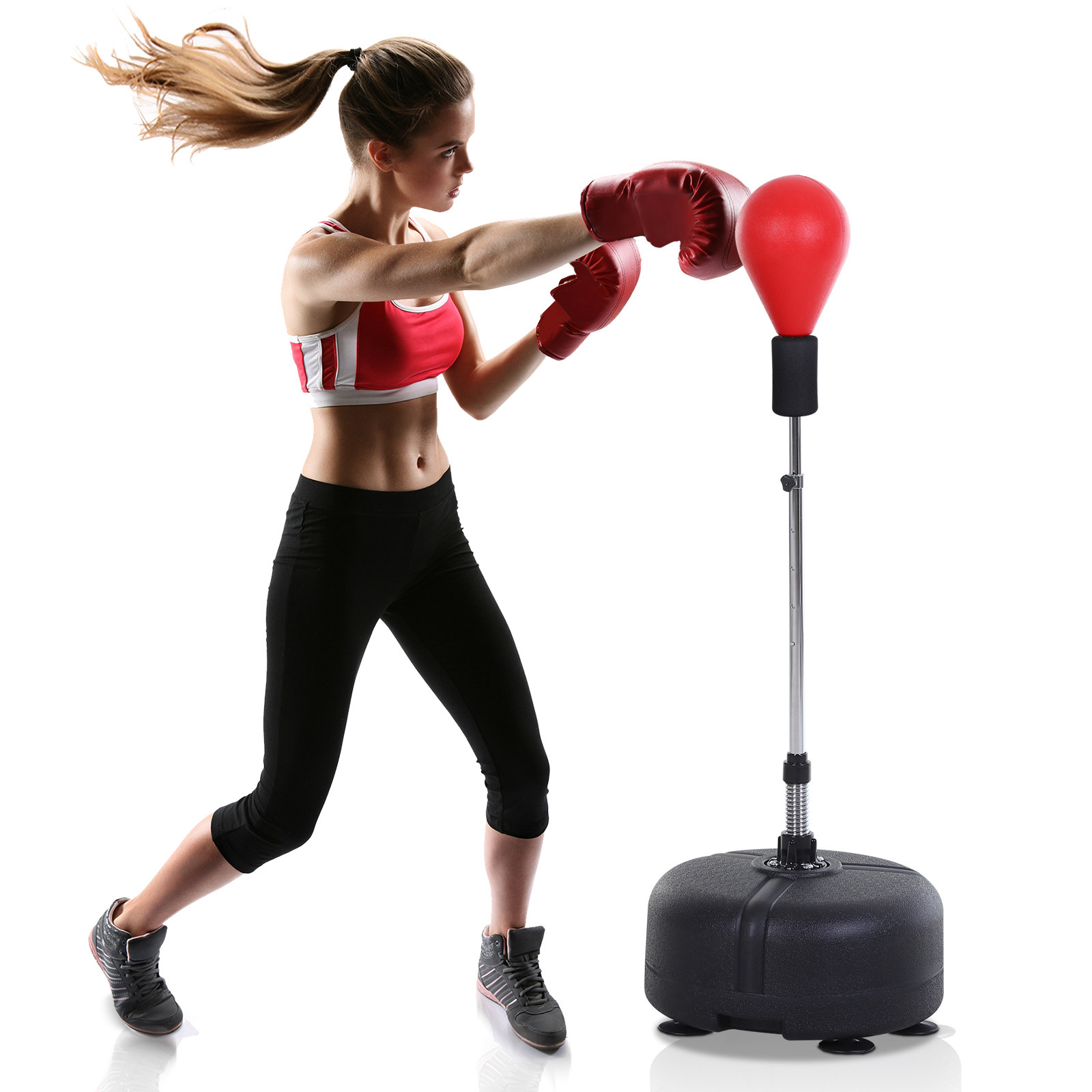 Punchingball-Set, Box-Trainingsset, 136-154 cm höhenverstellbar, mit 1 Paar Handschuhe, Geeignet für Profis und Anfänger