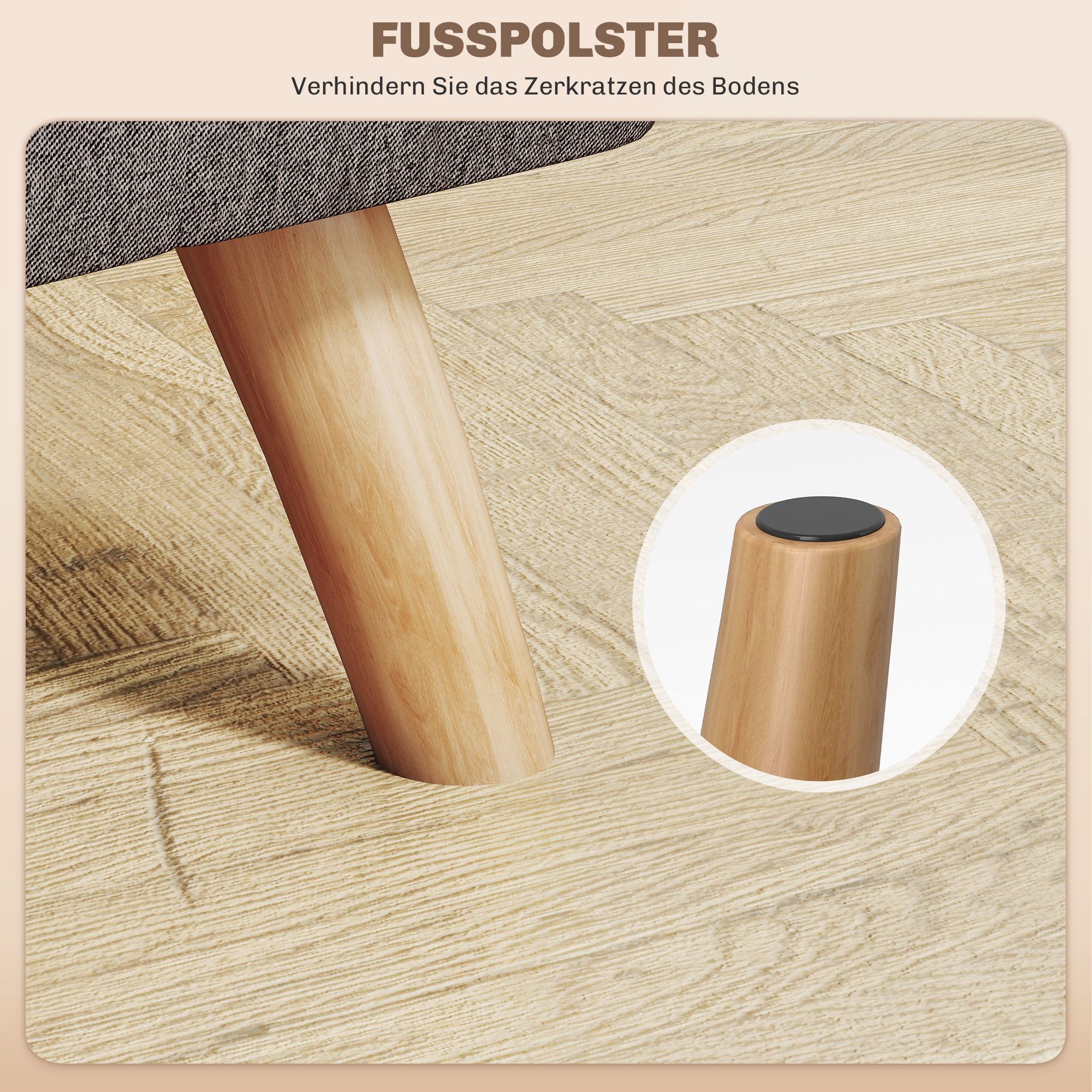 Fußhocker mit Polsterung, Leinenoptik, Holzbeine, bis 110 kg belastbar, Grau
