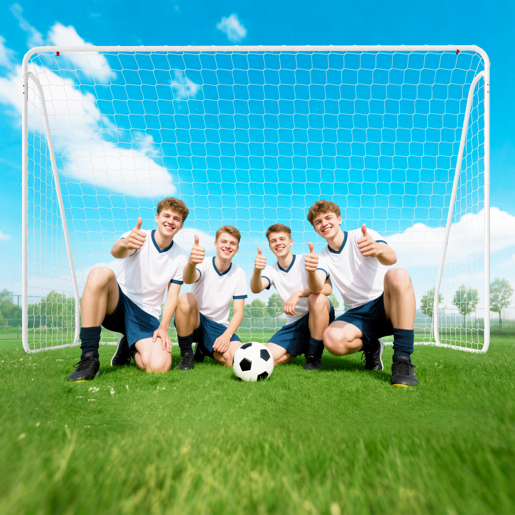 Fußballtor für Spiele & Training, UV-beständig, robust, Bodenverankerungen, Weiß