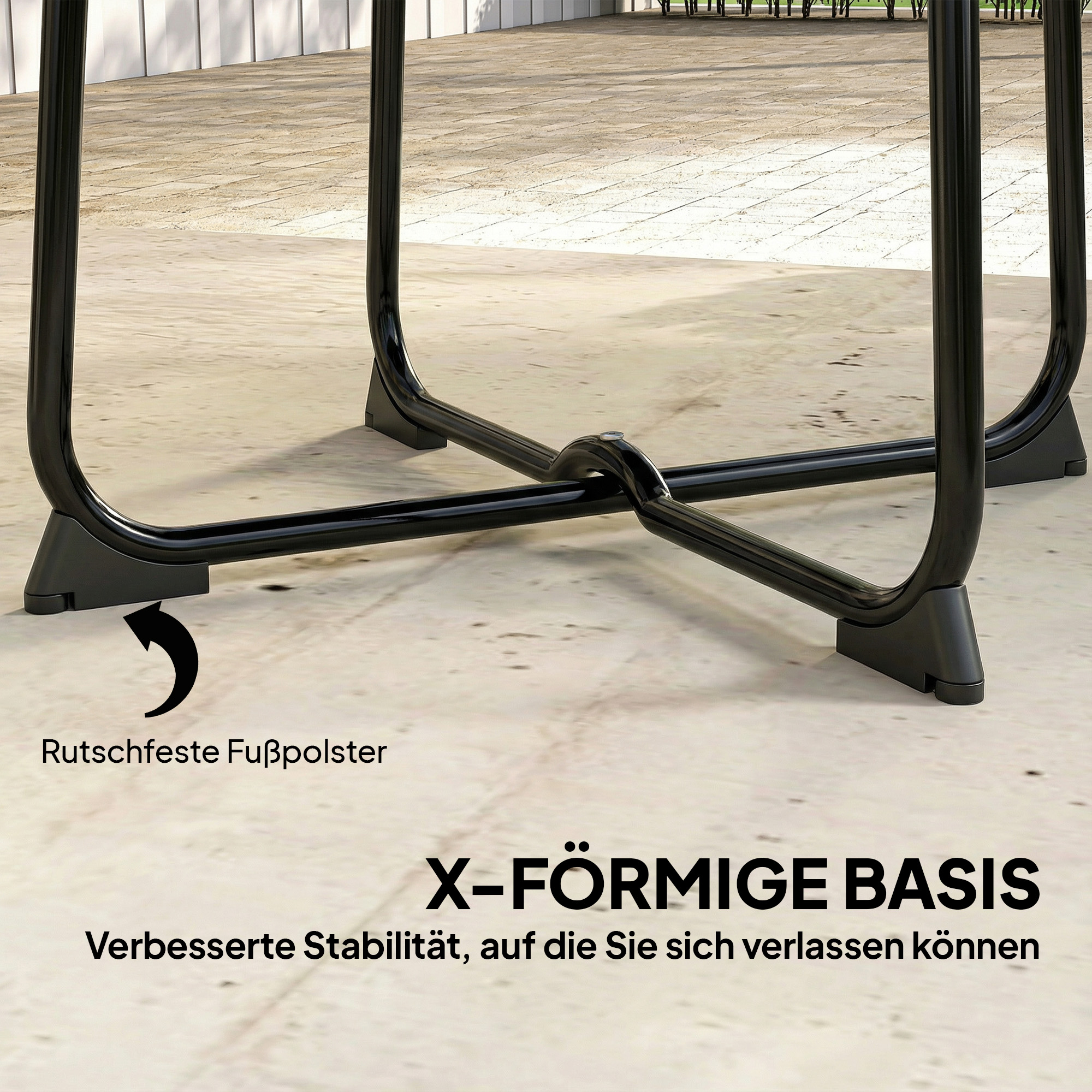 50cm runder Outdoor-Tisch, Metall Gartencouchtisch mit X-förmigem Gestell und rutschfesten Füßen, Schwarz