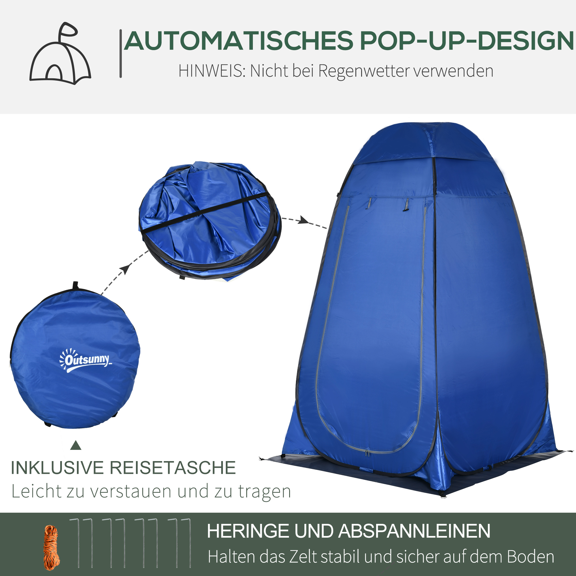 Pop up Duschzelt Toilettenzelt Camping Umkleidezelt mit Tragetasche Mobile Outdoor Toilette Umkleidekabine Lagerzelt Dunkelblau 126 x 124 x 189 cm