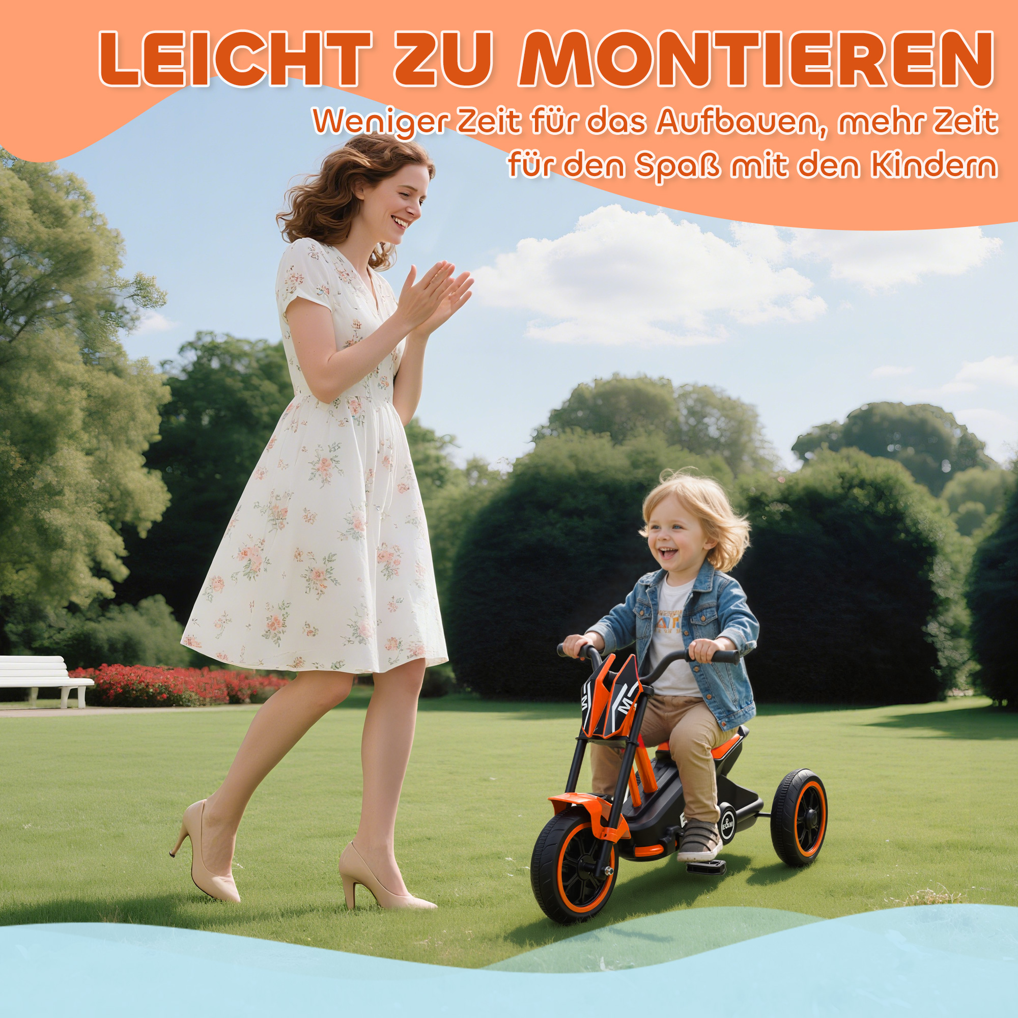 Dreirad, Kinderfahrrad, Laufrad, Kinderrad mit Pedal, Lauffahrrad für Kinder 18-36 Monaten, Stahl, 79x44x47 cm, Orange