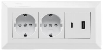 2-fach Steckdosenblock, USB-A+C, weiß / 250V~/ 16A, Aufbaumontage, USB 3,1A, PD