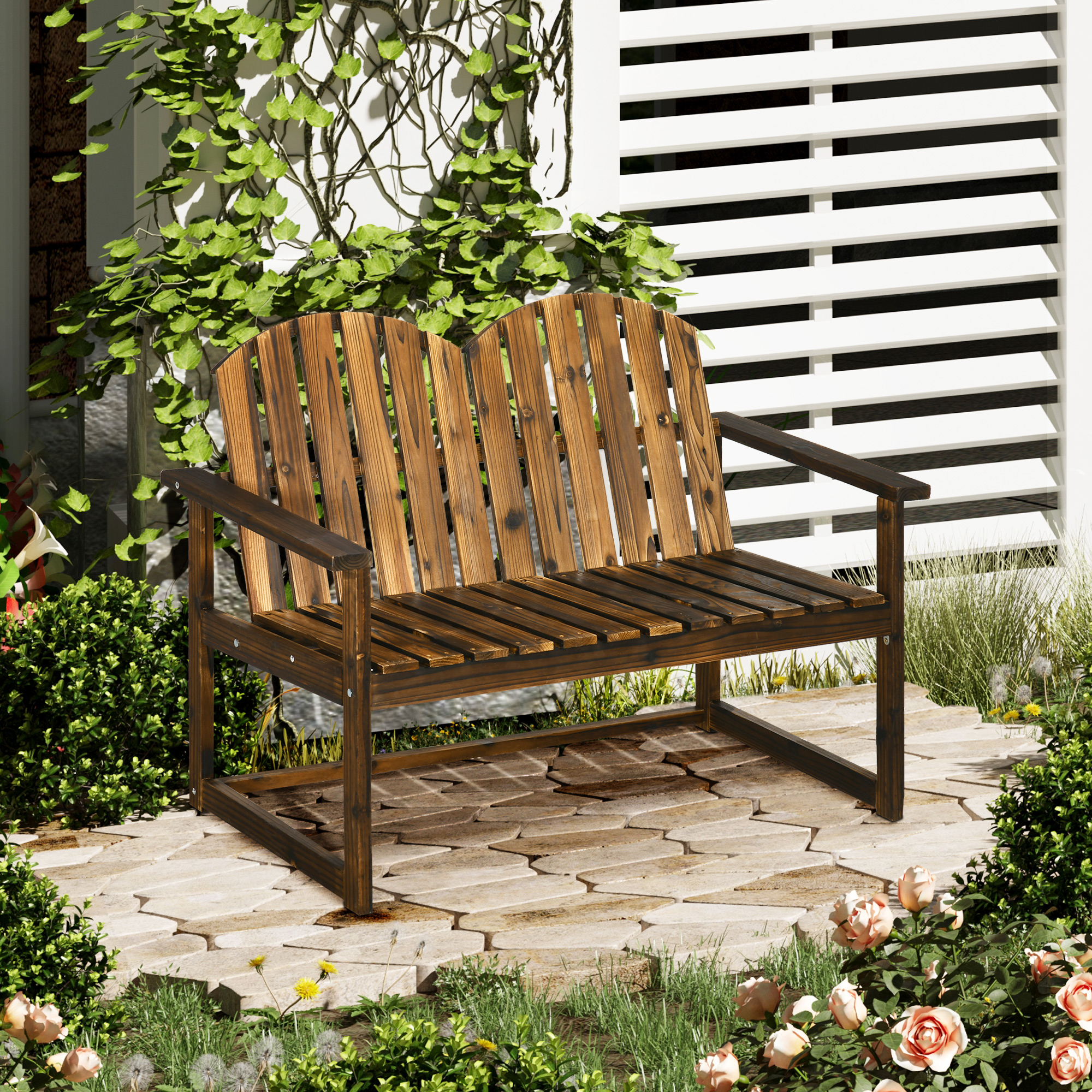 Gartenbank für 2 Personen, rustikales Design, Tannenholz, 114x63x86 cm