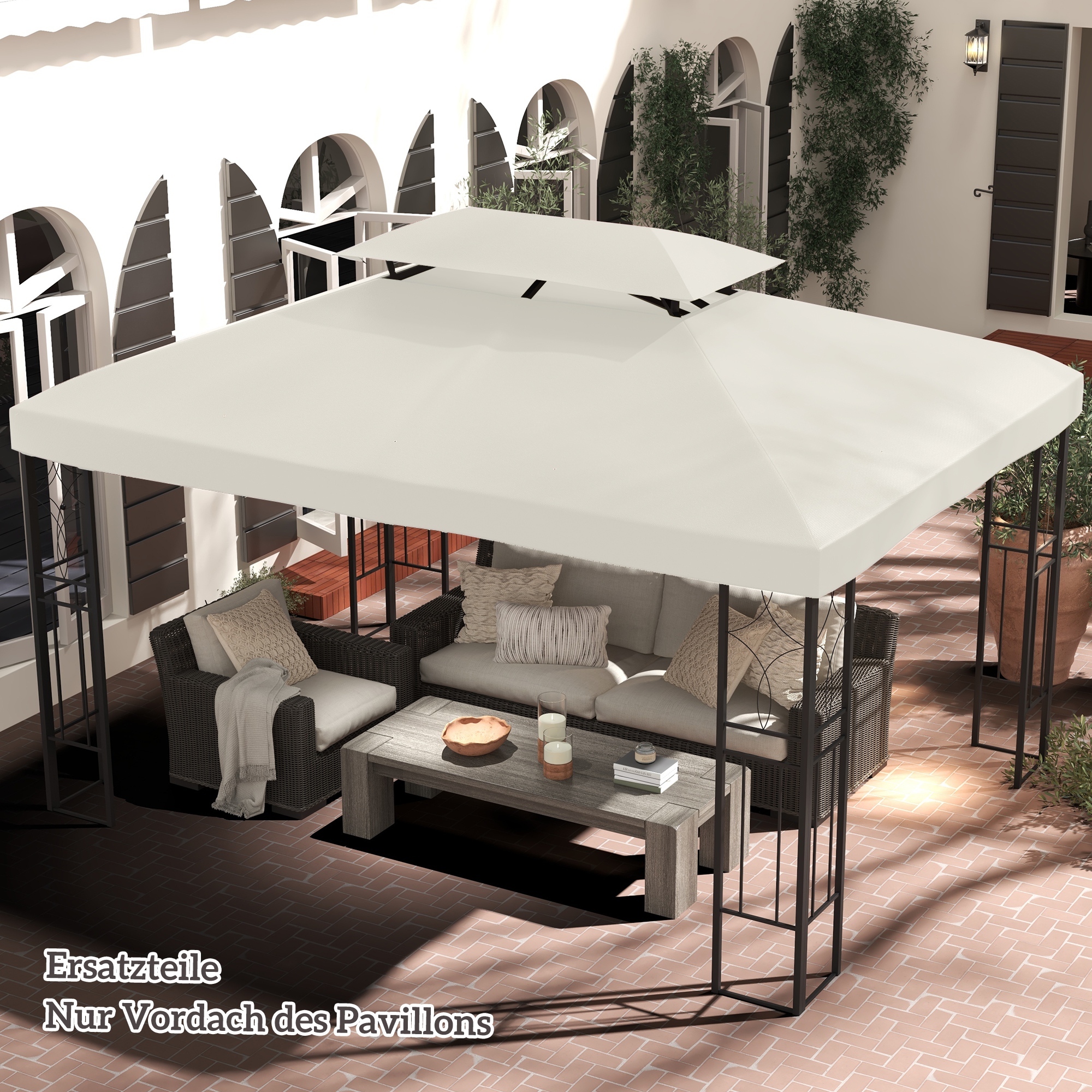 Ersatzdach für Metallpavillon 3x4m wasserabweisend Pavillondach mit Doppeldach, Ersatzbezug für Gartenpavillon Partyzelt Gartenzelt Polyester Cremeweiß