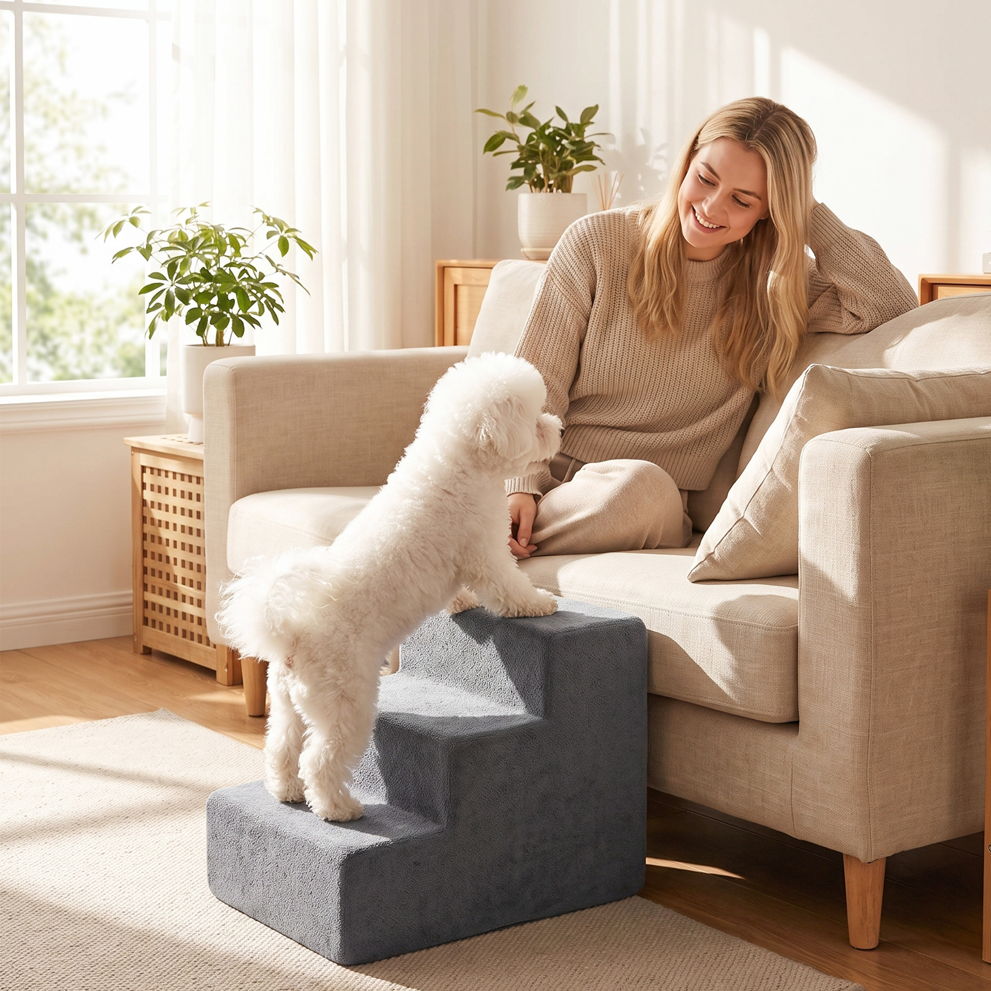 Hundetreppe 3-Stufig Abnehmbarer Bezug Für Kleine Hunde 35 cm Dunkelgrau