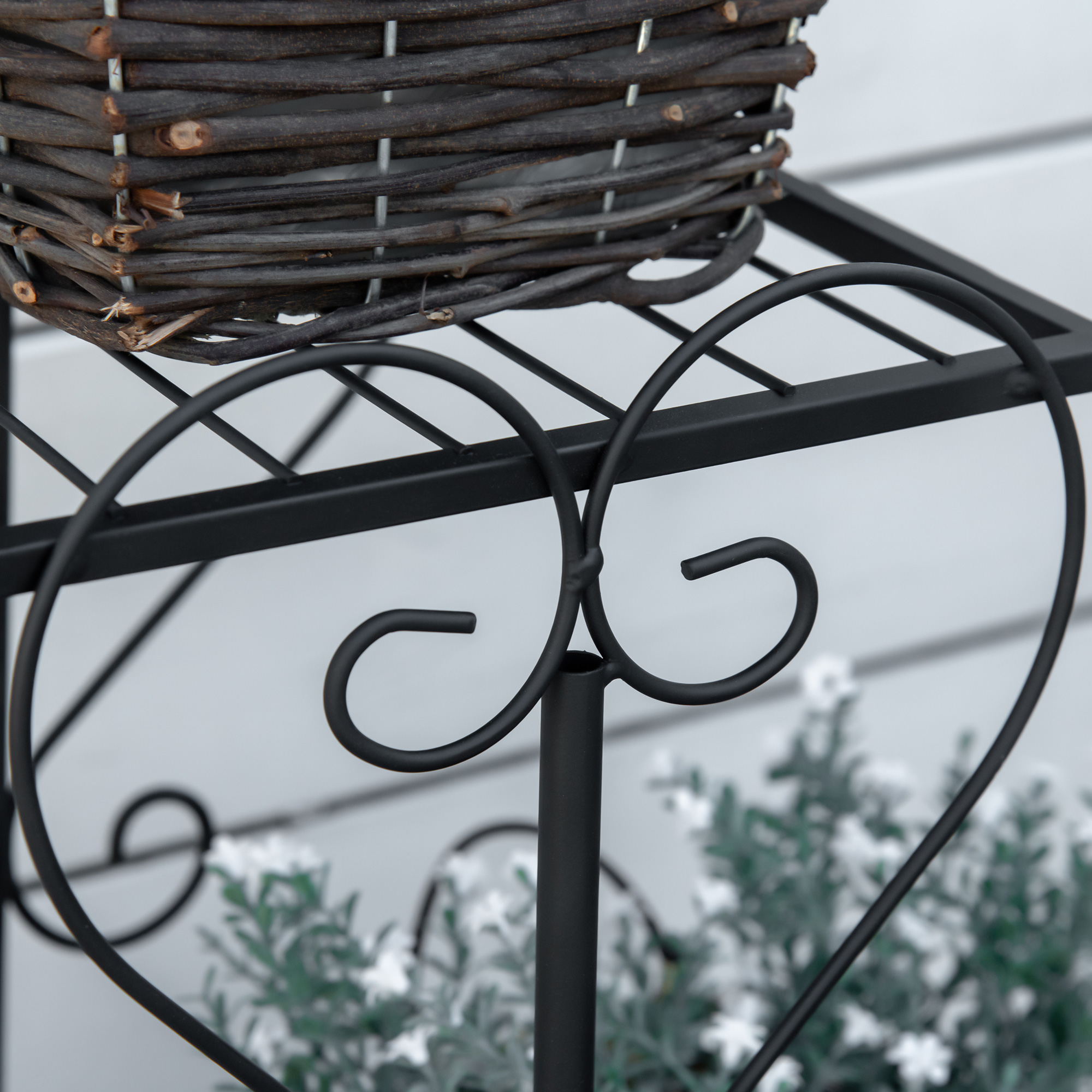 Blumenständer Blumenregal aus Metall 4 Ebenen Pflanzenregal Blumentreppe Blumenständer für innen und außen Garten Balkon Schwarz 45 x 24,5 x 80 cm