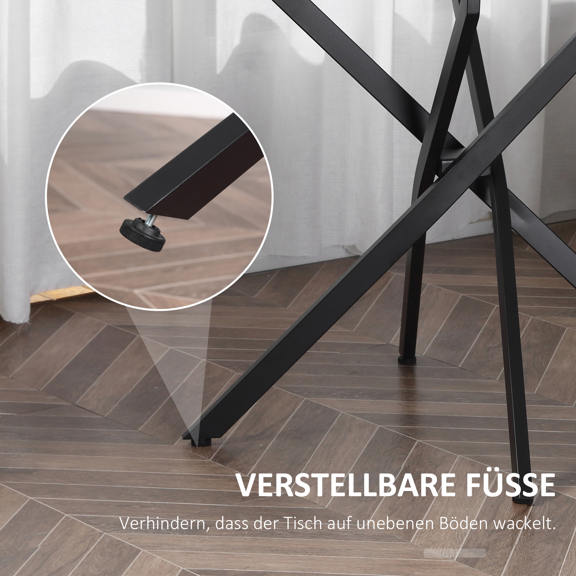 moderner Glas-Esstisch, 80 cm Durchmesser, Küchentisch mit gehärteter Glasplatte und Metallbeinen, für 4 Personen