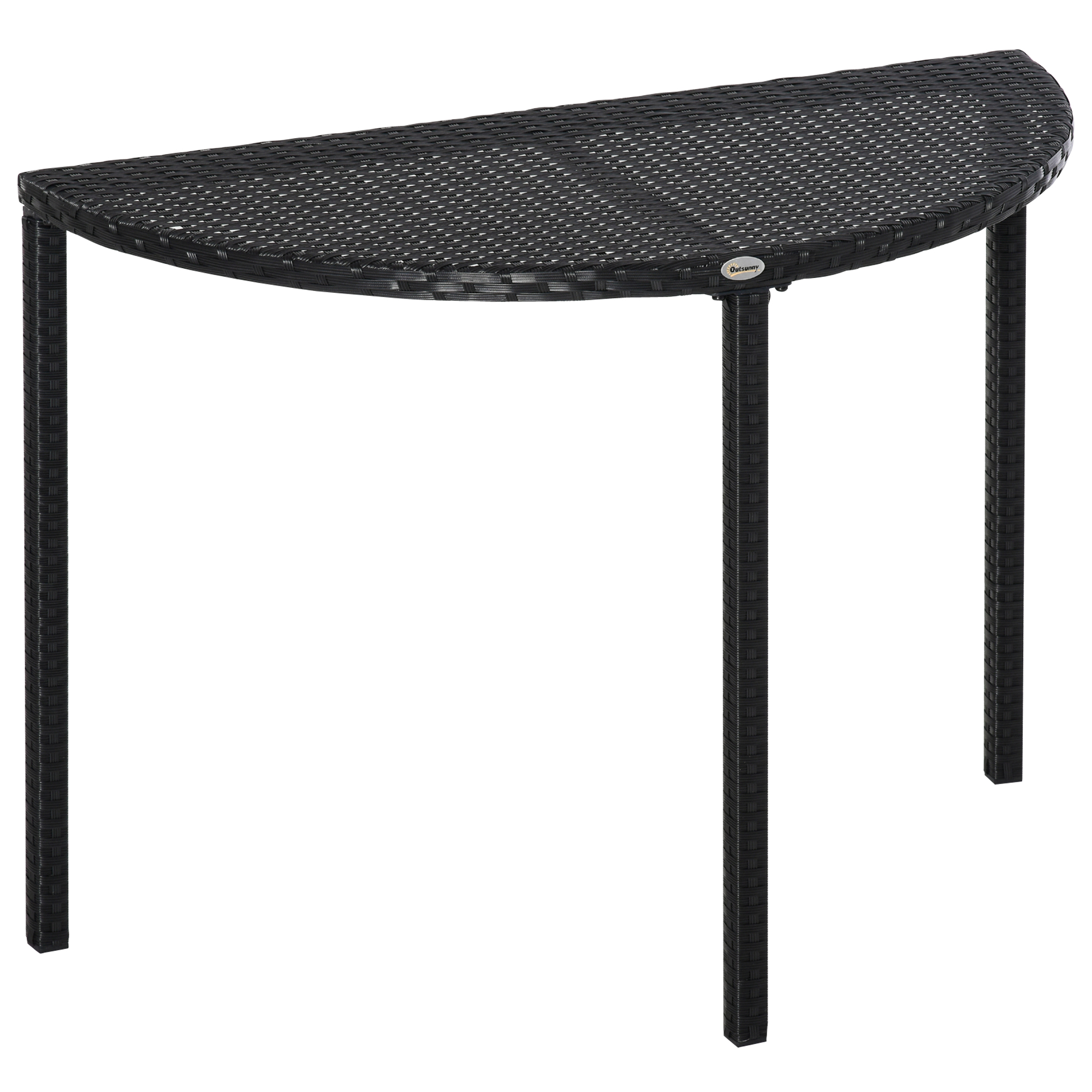 Balkontisch Garten Beistelltisch Tisch Gartenmöbel halbrund Polyrattan Metall Schwarz 100 x 50 x 74 cm