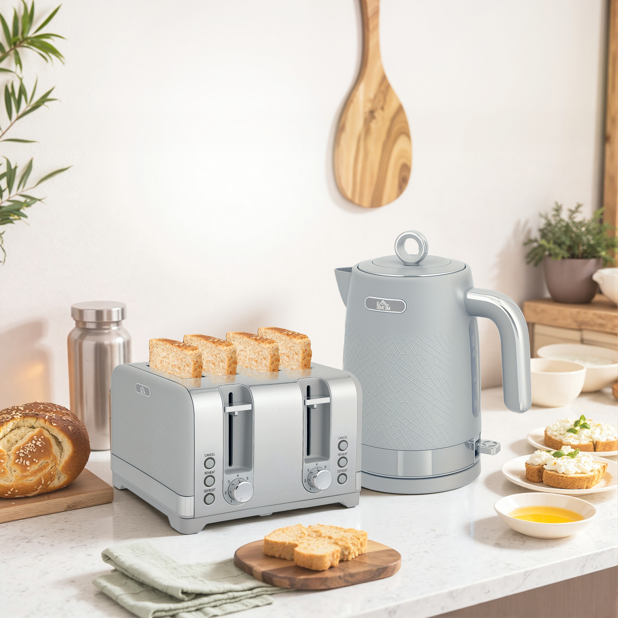 Wasserkocher- und Toaster-Set, 1,7L 2200W Schnellkoch-Wasserkocher mit Thermostat