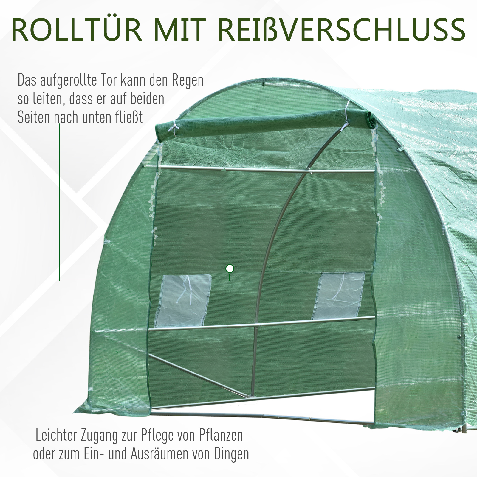 Foliengewächshaus Tomatengewächshaus Treibhaus Folientunnel Frühbeet mit Fenster Grün 595 x 300 x 200 cm