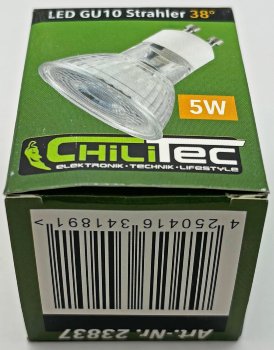 LED Strahler GU10 "Glas 5W" warmweiß / 230V, 38°, 4,8W, 484lm, 3000k