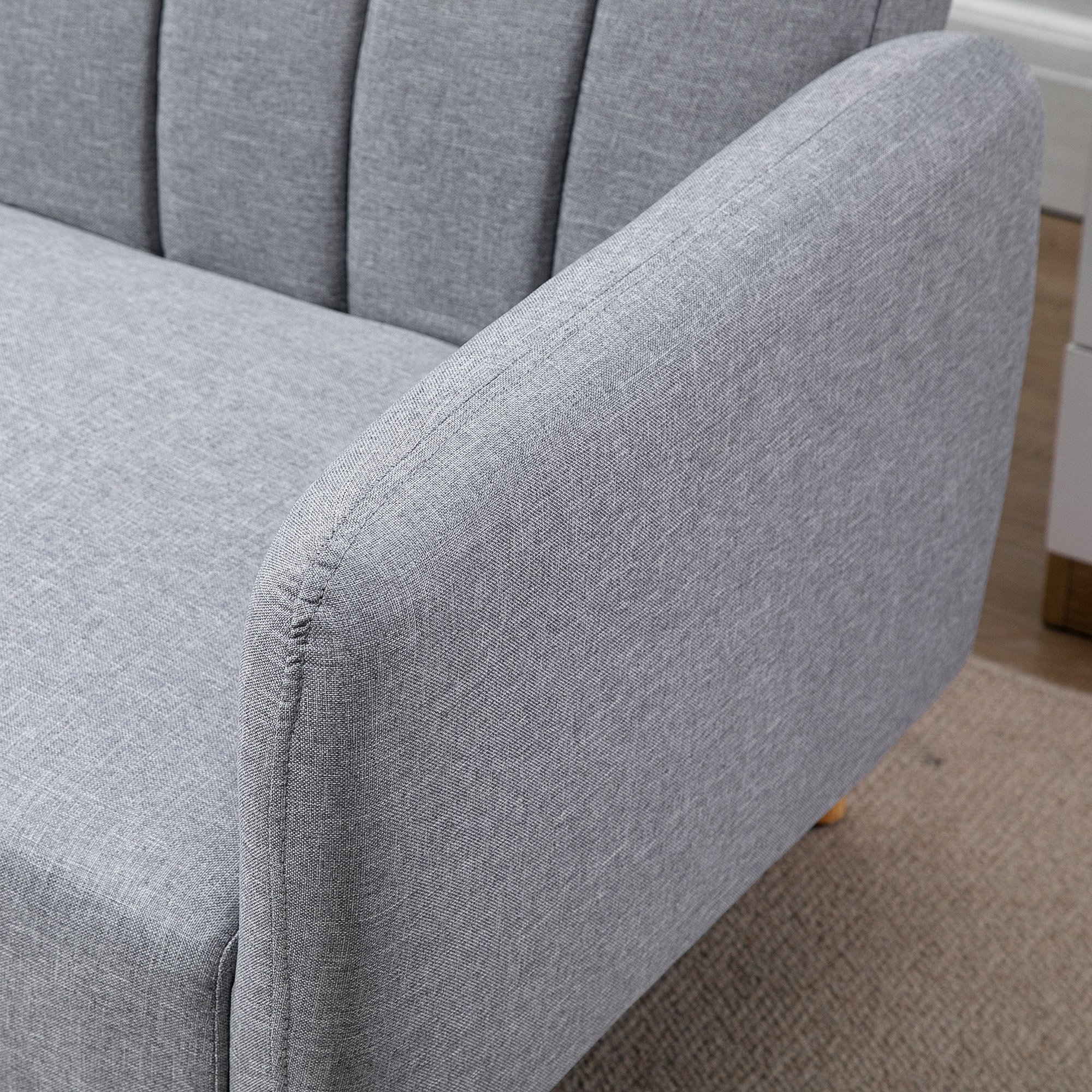 Schlafsofa, 2-Sitzer Stoffsofa, Sofa mit Schlaffunktion, leinenartiges Polyester, Kautschukholz, 173 x 75 x 73 cm, Grau