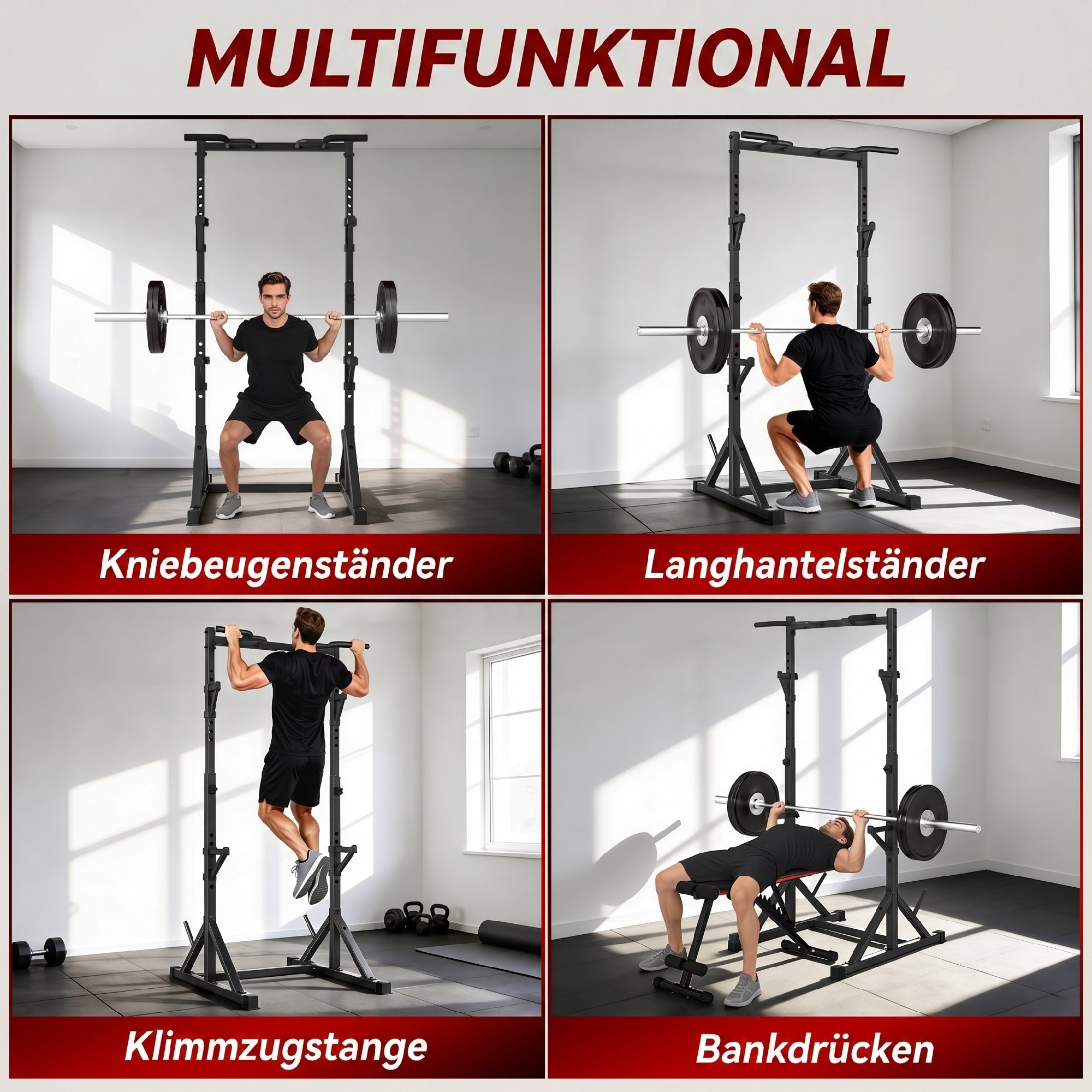 Hantelständer 2 Ebenen Hantelscheibenständer aus Stahl Langhantelablage bis 200 kg belastbar Squat Rack