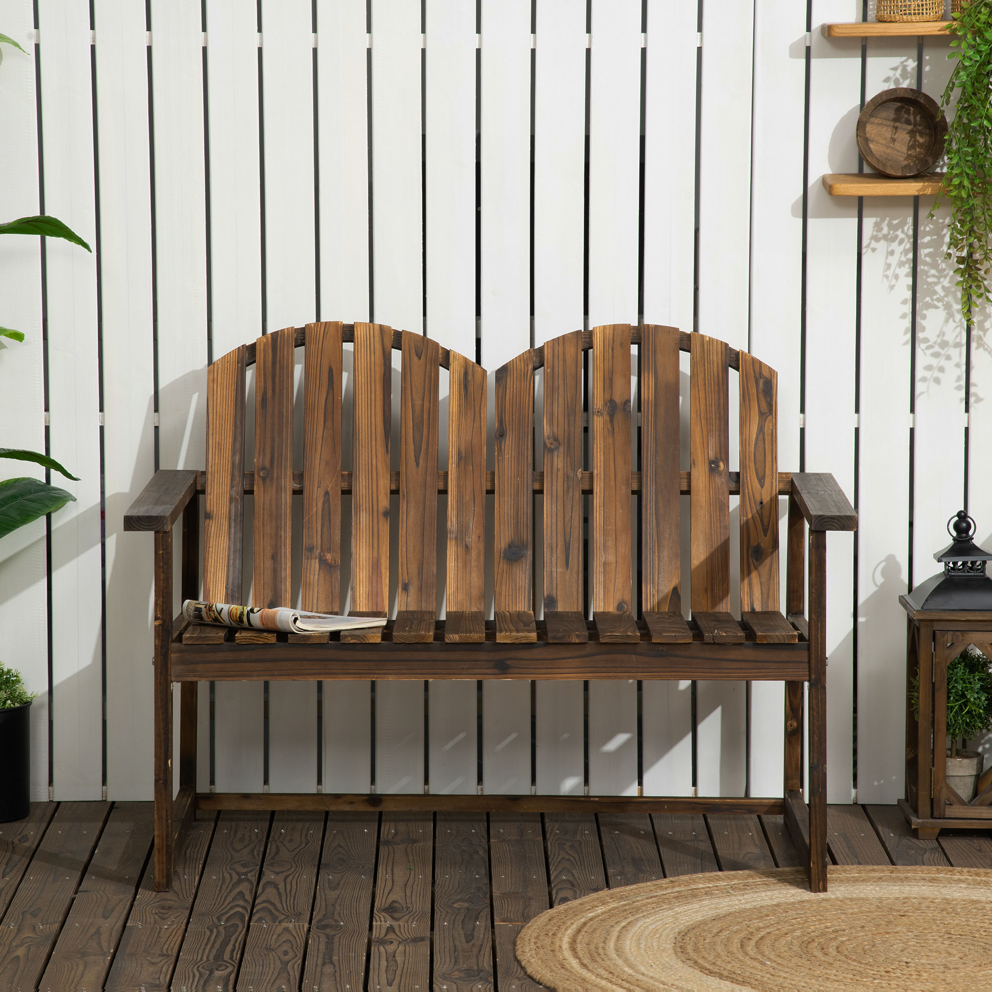 Gartenbank für 2 Personen, rustikales Design, Tannenholz, 114x63x86 cm