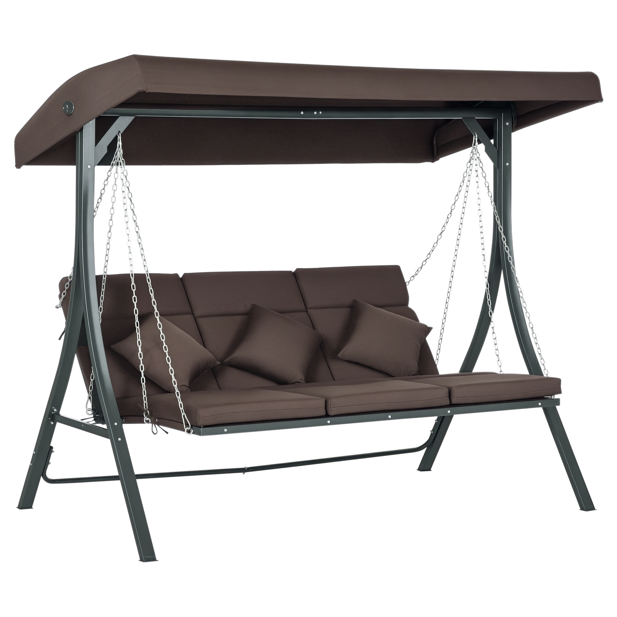 Hollywoodschaukel, für 3 Personen, verstellbares Sonnendach, bis 270 kg, braun, 198 x 118 x 168 cm