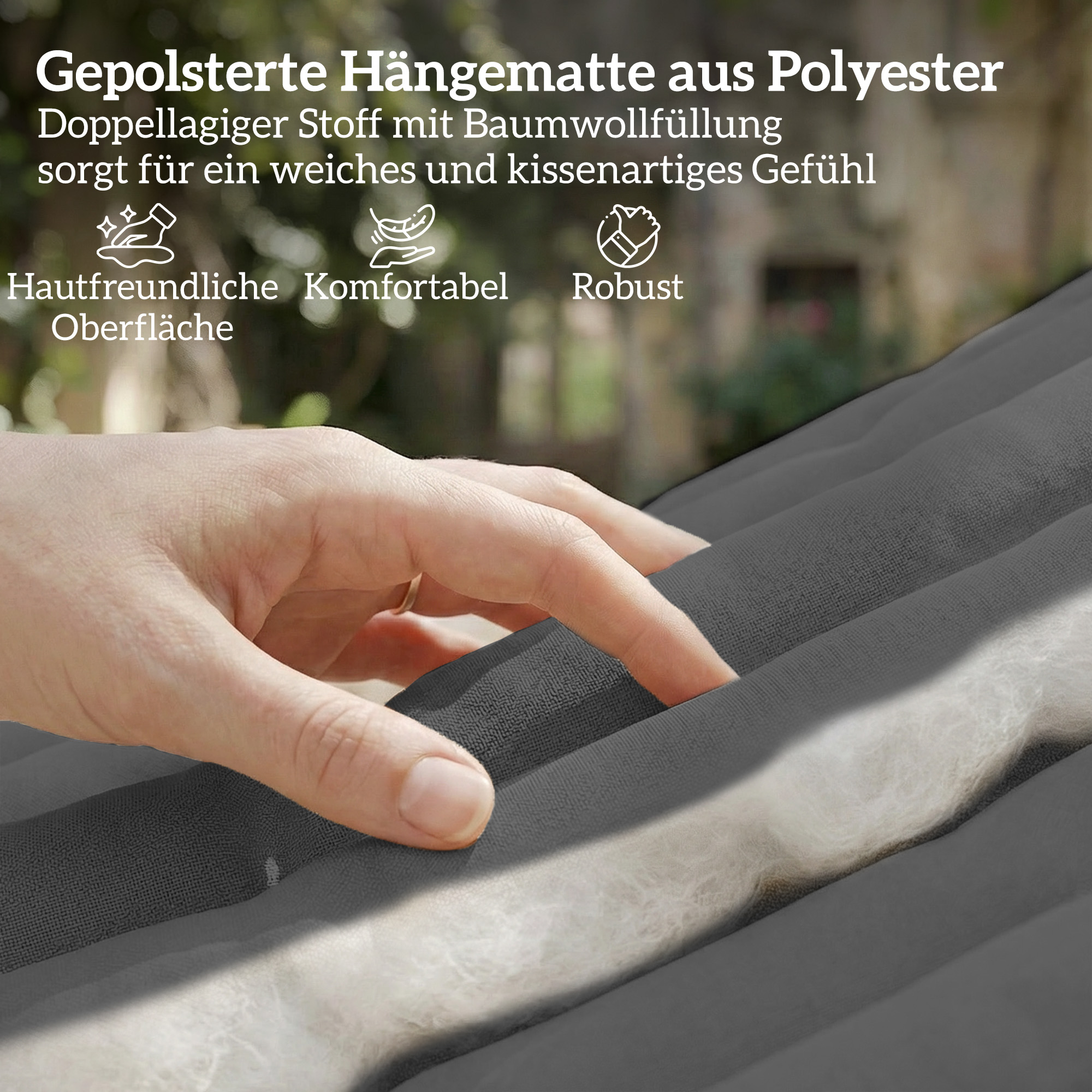Hängematte Outdoor 200x140cm, zweilagig Hängematte mit Kopfstütze Magazintasche Holzstäbe bis 200kg