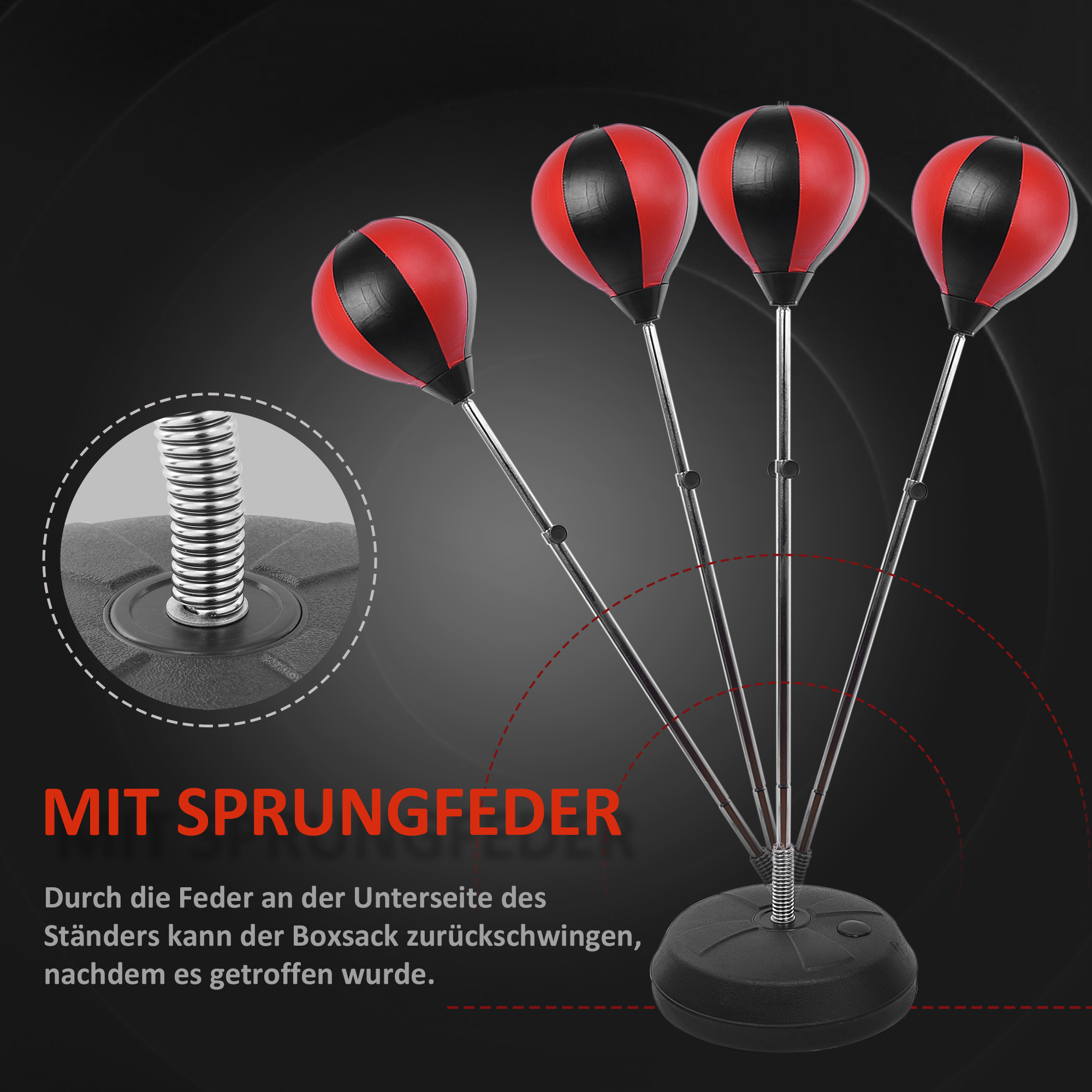Punchingball Set Standbox Training Set 125/131/138/145cm höhenverstellbar mit 1 paar Handschuhe 1 Pump Geeignet für Profis und Anfänger Rot