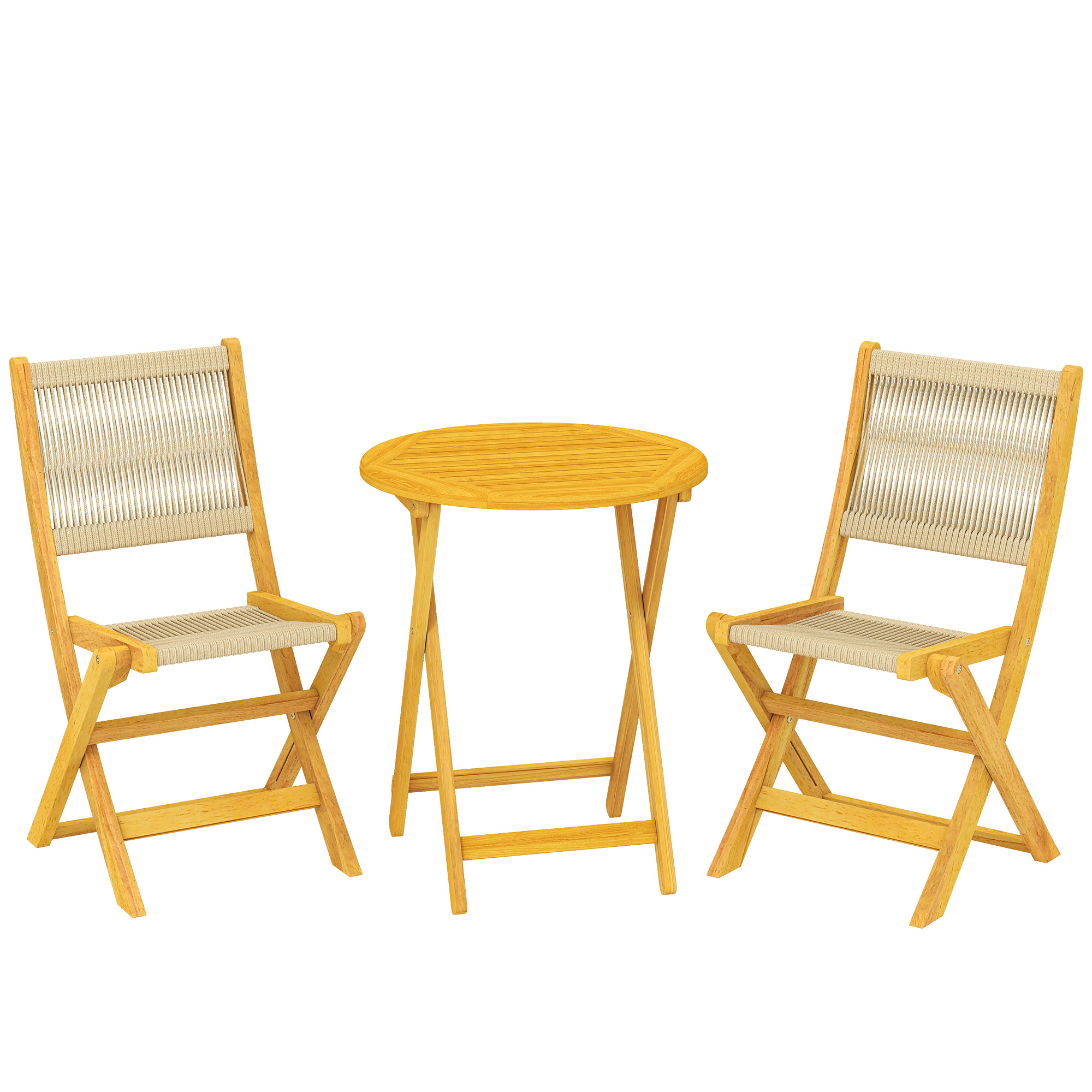 Balkonmöbel Set 3 teilig Polyrattan Holz klappbar Gartenmöbel Set mit Tisch 2 Stühle, Atmungsaktiv