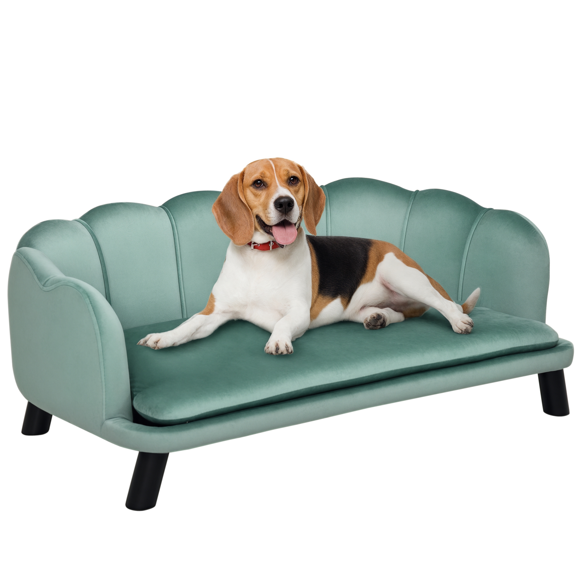 Haustiersofa für mittelgroße und große Hunde bis 25 kg, robustes Holz, gepolstert, Grün