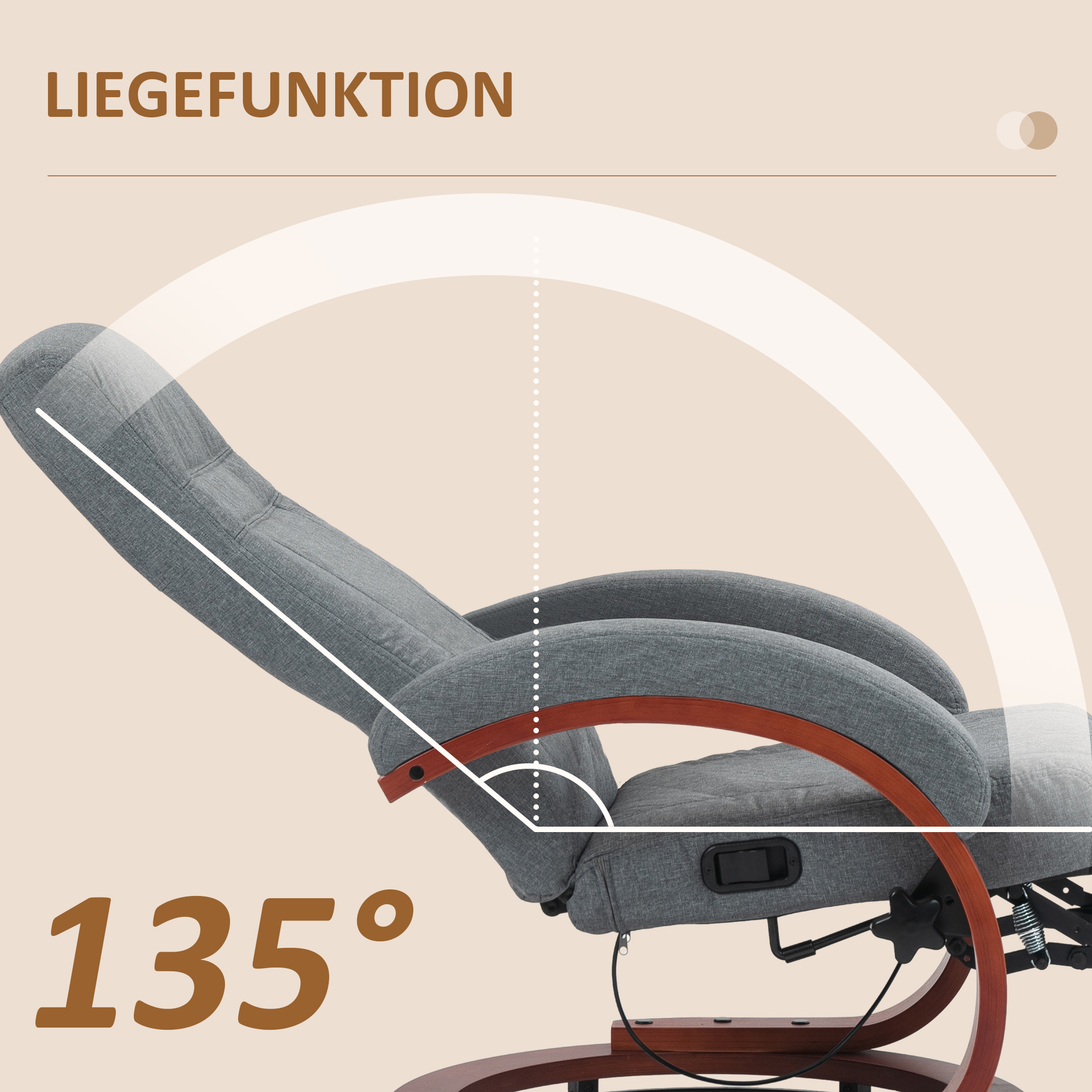 Relaxsessel mit klappbarer Fußstütze, drehbar, neigbare Lehne, Leinenoptik, bis 140 kg, Grau