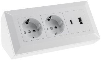 2-fach Steckdosenblock, USB-A+C, weiß / 250V~/ 16A, Aufbaumontage, USB 3,1A, PD
