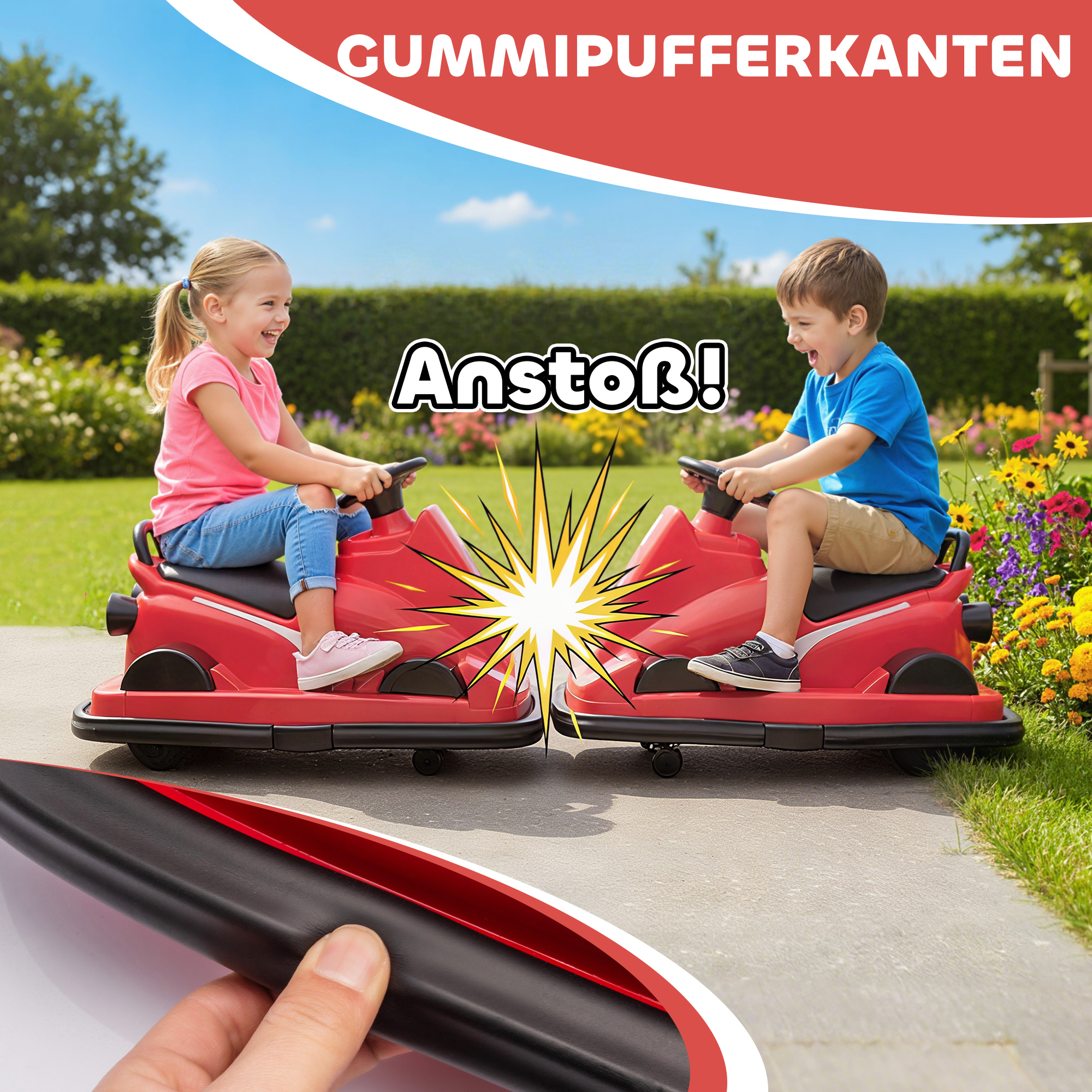 Autoscooter für Kinder, um 360 Grad drehbar, Lenkrad, LED-Lichter, Musikfunktion, 3-8 Jahre, Rot