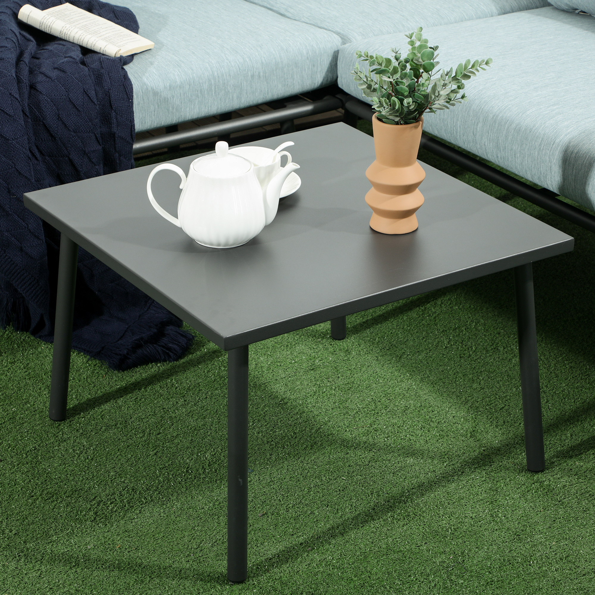 Rattan Gartenmöbel-Set für 4 Personen Sitzgarnitur mit Kissen für Balkon Alu Grau