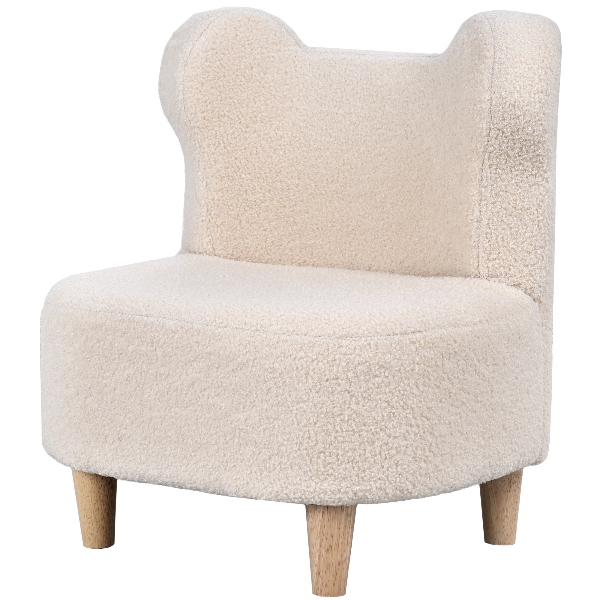 Kindersessel, Plüschsessel mit Bärenohren, Fleece-Bezug, Schaumstoff, Beige