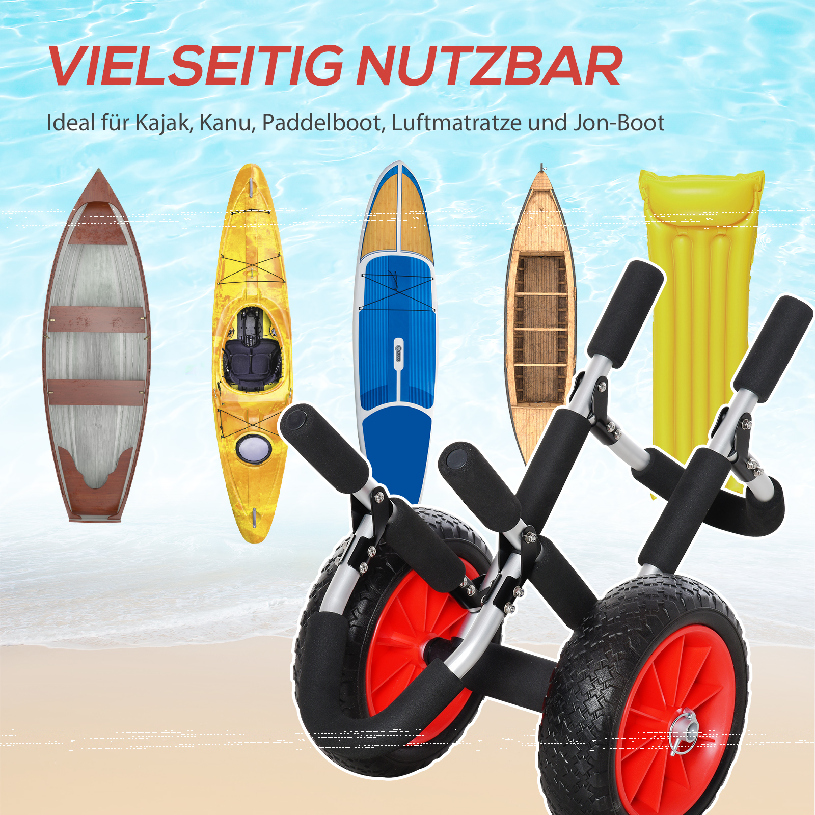 Surfwagen klappbar bis 45 kg AluTransportwagen Kajakwagen klappbar gepolstert Kunstleder-Reifen Bootswagen Surfwagen Bootstrailer Trolley für Surfbrett Board Schlauchboot