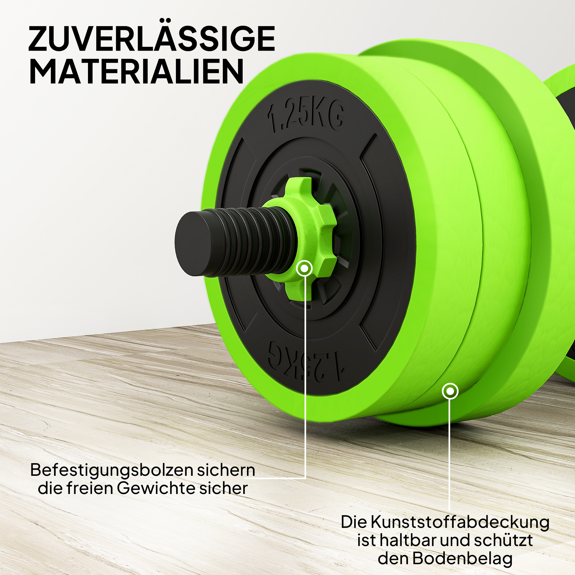 4 in 1 Hanteln Set 20 kg verstellbare Kurzhantel & Langhantel Kettlebell Liegestützgriffe Grün