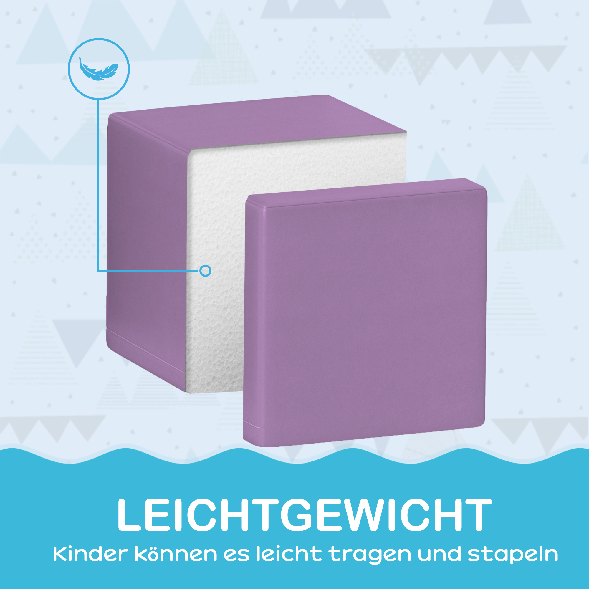 Softbausteine, 12 Würfel á 20 x 20 x 20 cm, pflegeleicht, kindersicher, für 1-3 Jahre, Kunstleder