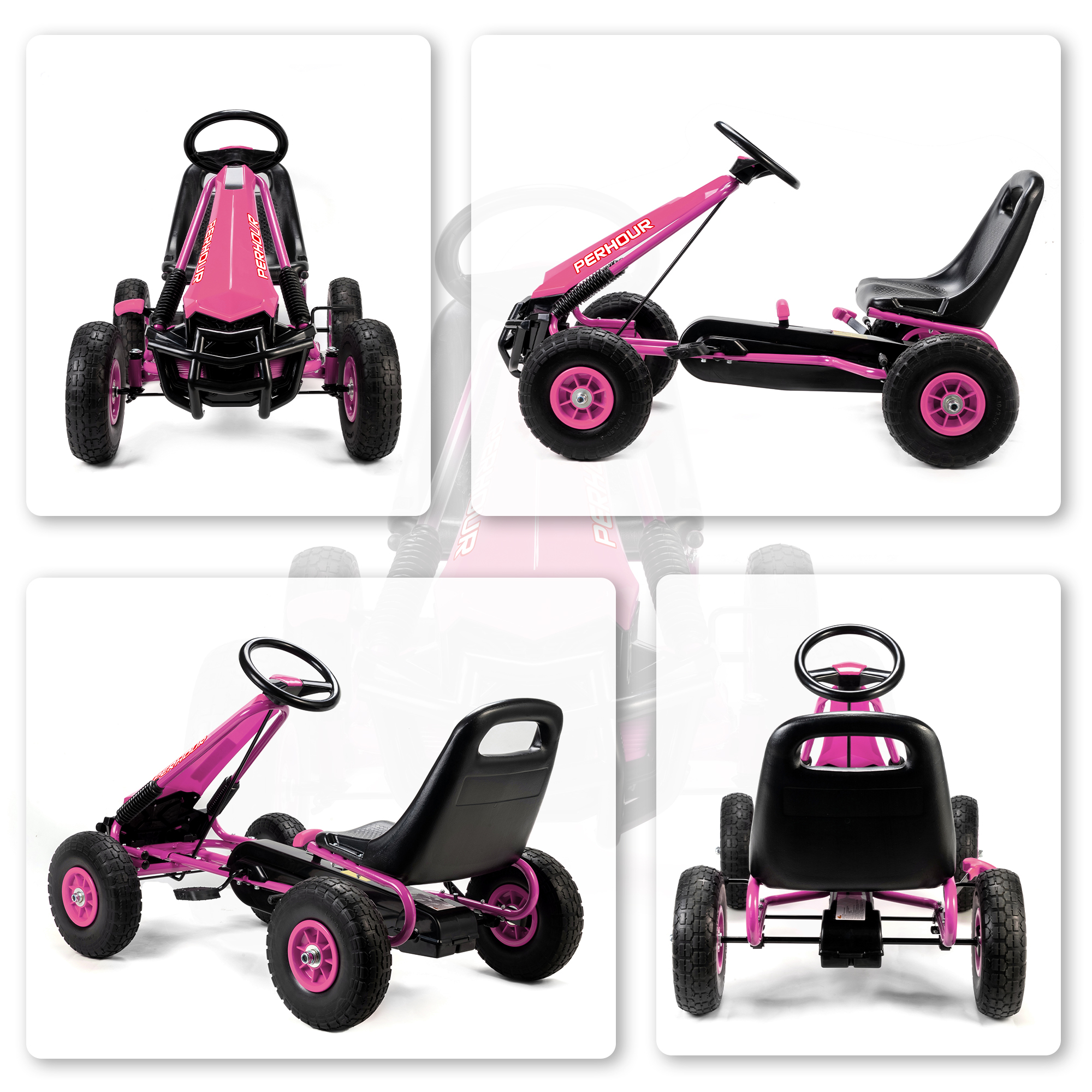 Pedal-Gokart für Kinder, höhenverstellbarer Sitz, EVA-Räder, Bremse, Kupplung, 3-8 Jahre, Rosa