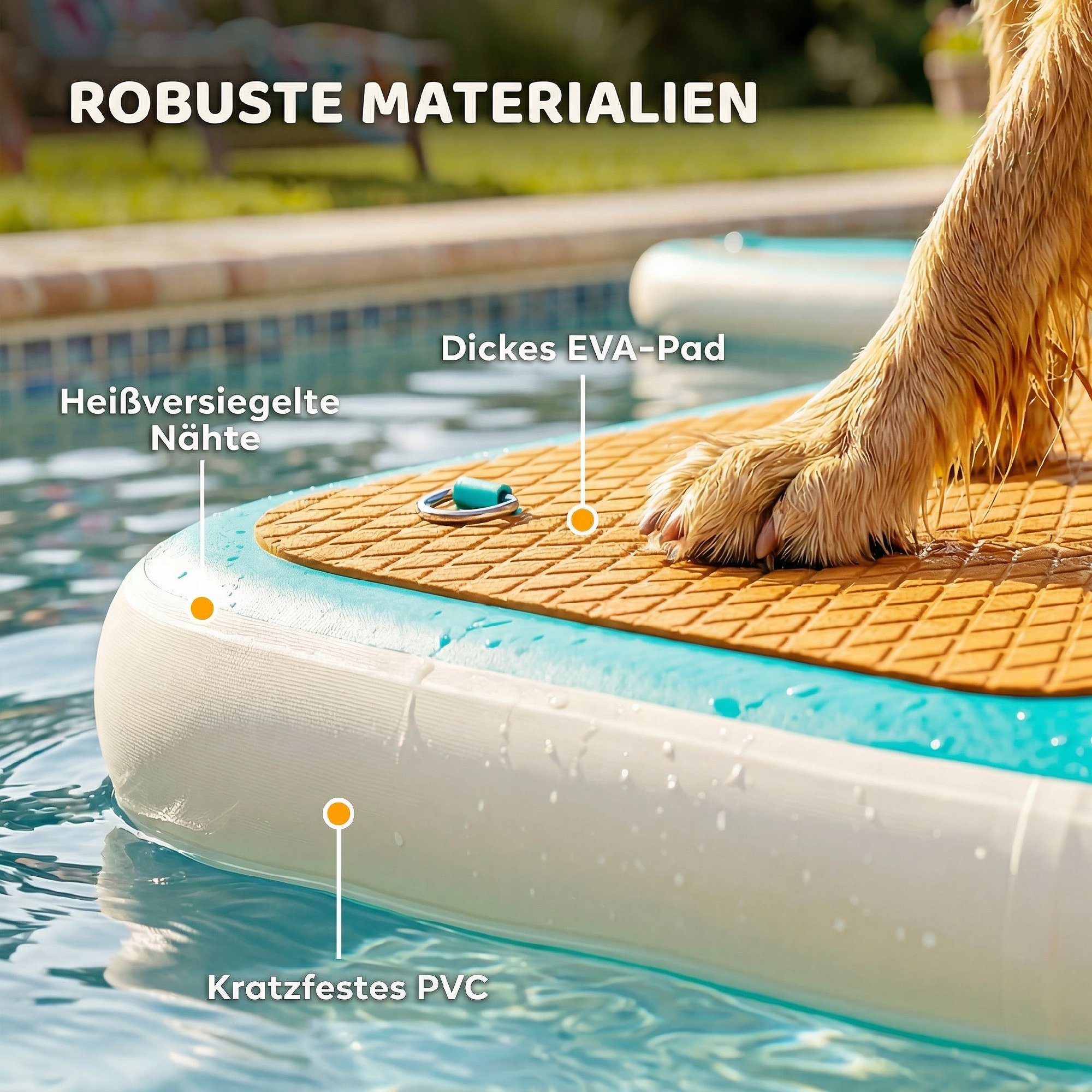 Aufblasbare Hunde Wasserrampe Hunderampe Pool 151x102 cm Tragbares Hundeboot mit Rutschfester EVA-Oberfläche Orange