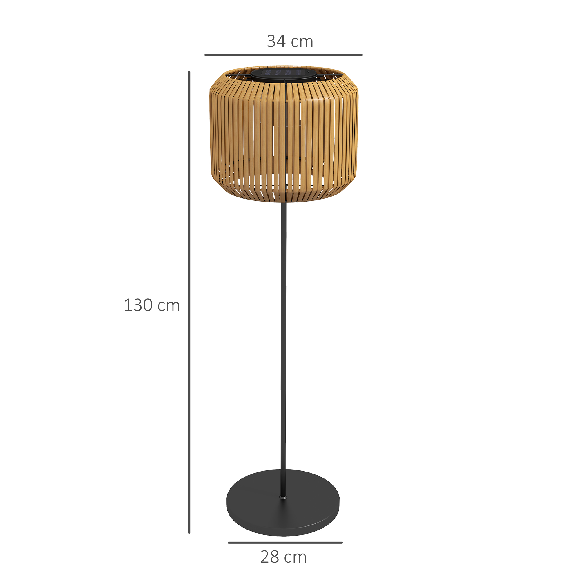 Rattan Außenleuchte, Solar Gartenlampe, Einschaltautomatik, LED, wetterfest, Metallrahmen, Ø34 x 130cm, Schwarz/Gelb