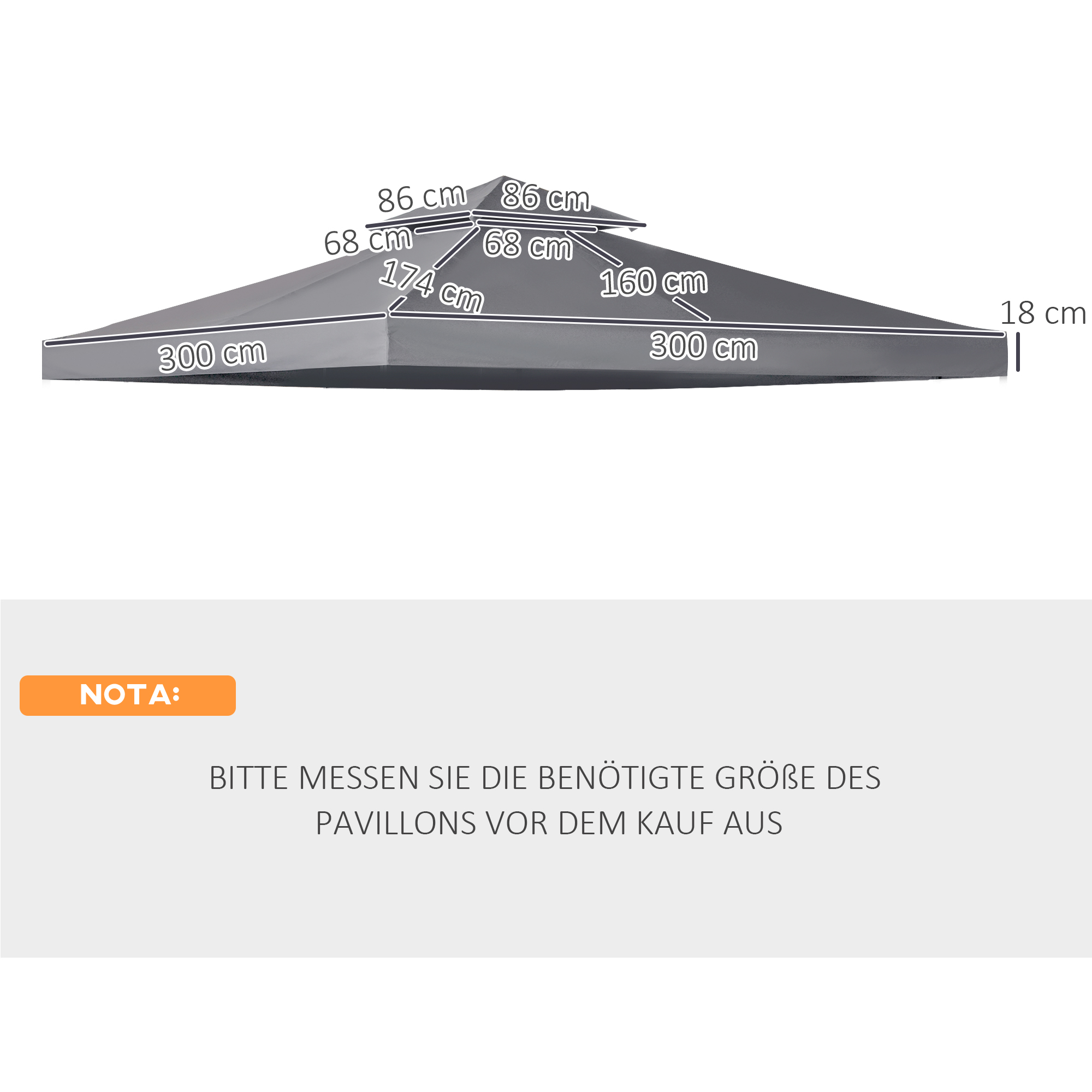 Ersatzdach für Pavillon 3x3m wasserabweisend Pavillondach für Metallpavillon Pavillon Ersatzdach Gartenpavillon Partyzelt Gartenzelt Polyester Dunkelgrau