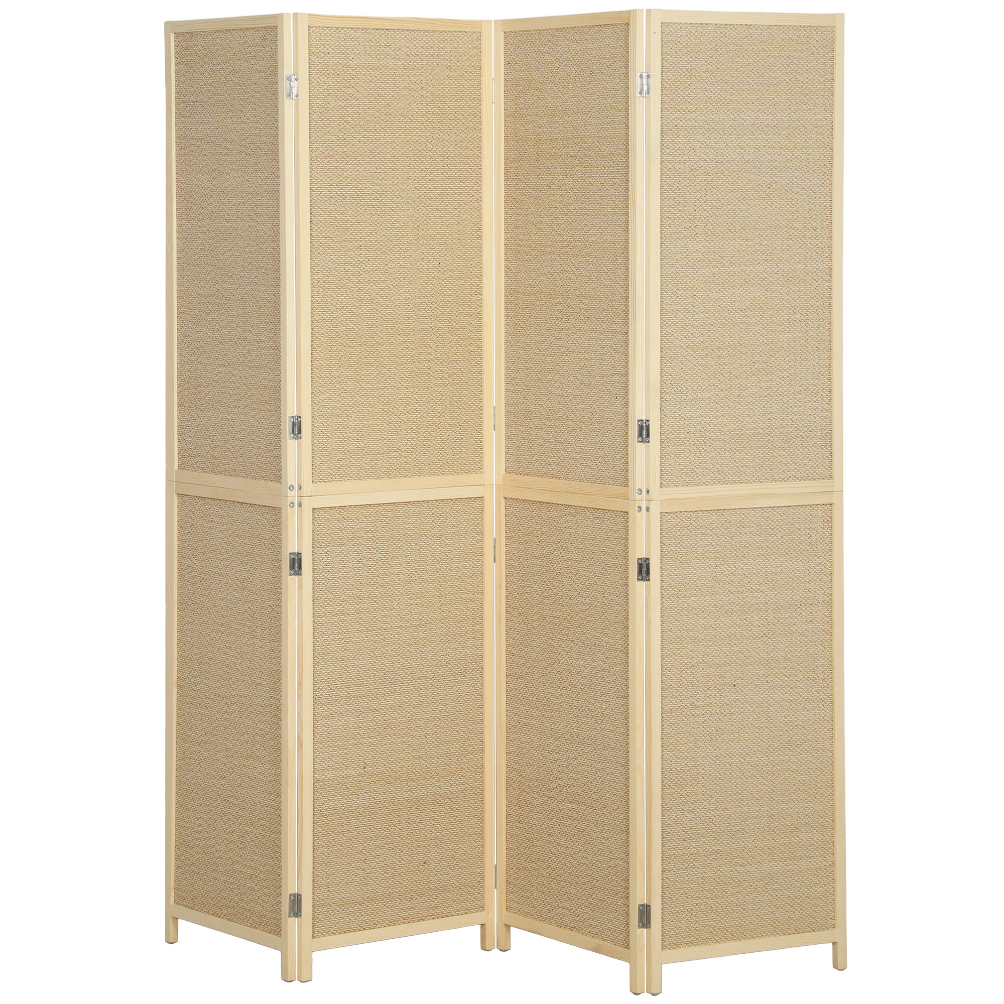 Paravent mit 4 Paneelen, faltbare Trennwand aus handgeflochtenem Bambus, 180 x 180 cm, Natur