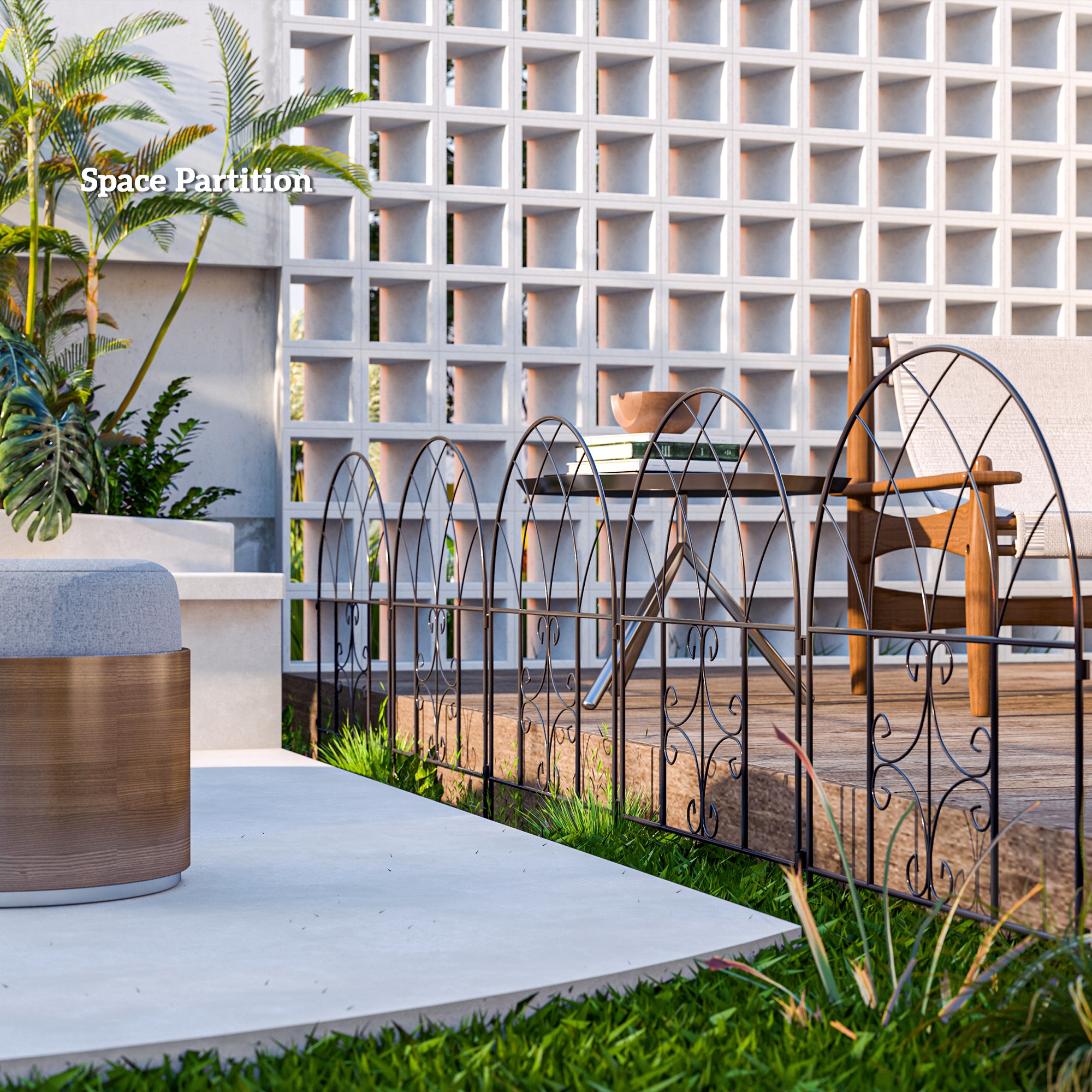 Gartenzaun Zaun Stahl 300 cm x 70 cm hoch Dekorativer Gitterzaun Set Zaunelemente Schwarz