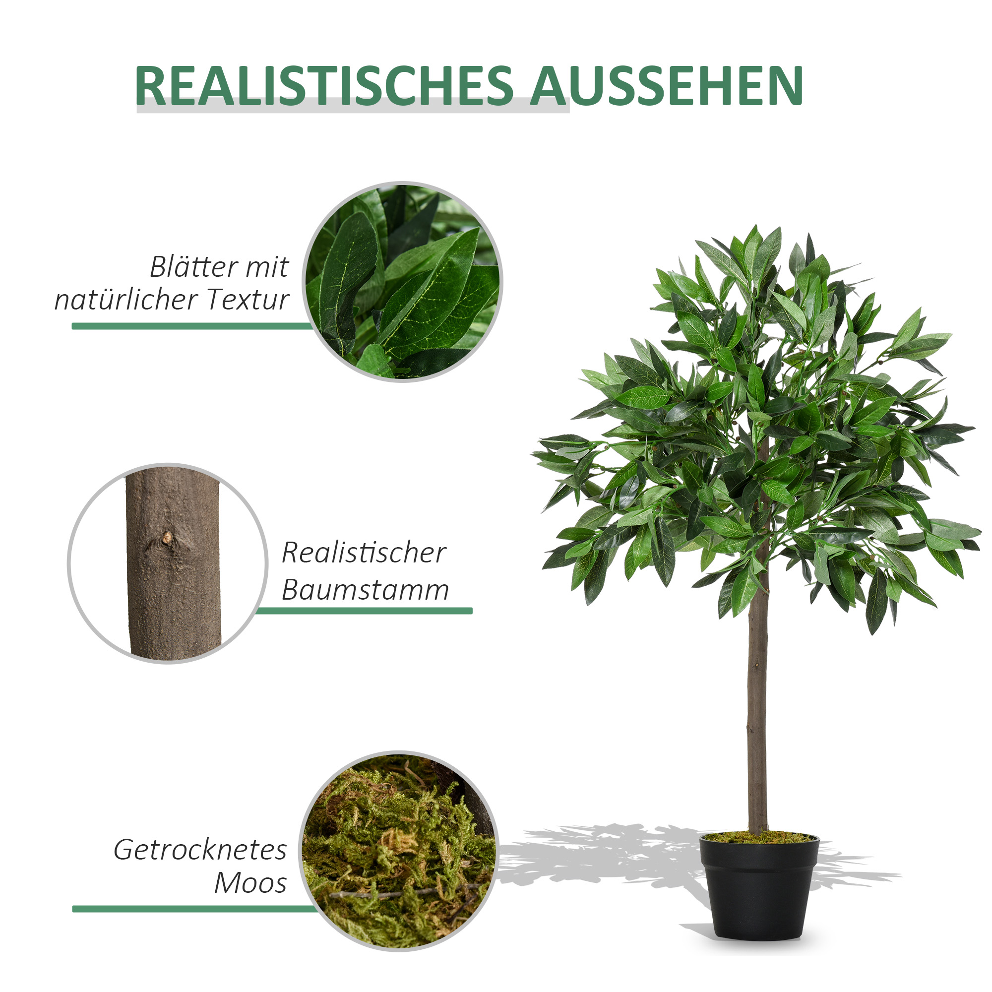 2er-Set künstlicher Lorbeerbaum, 90 cm, Kunstpflanzen im Zementtopf, Kunststoff-Pflanzen für drinnen und draußen, Grün
