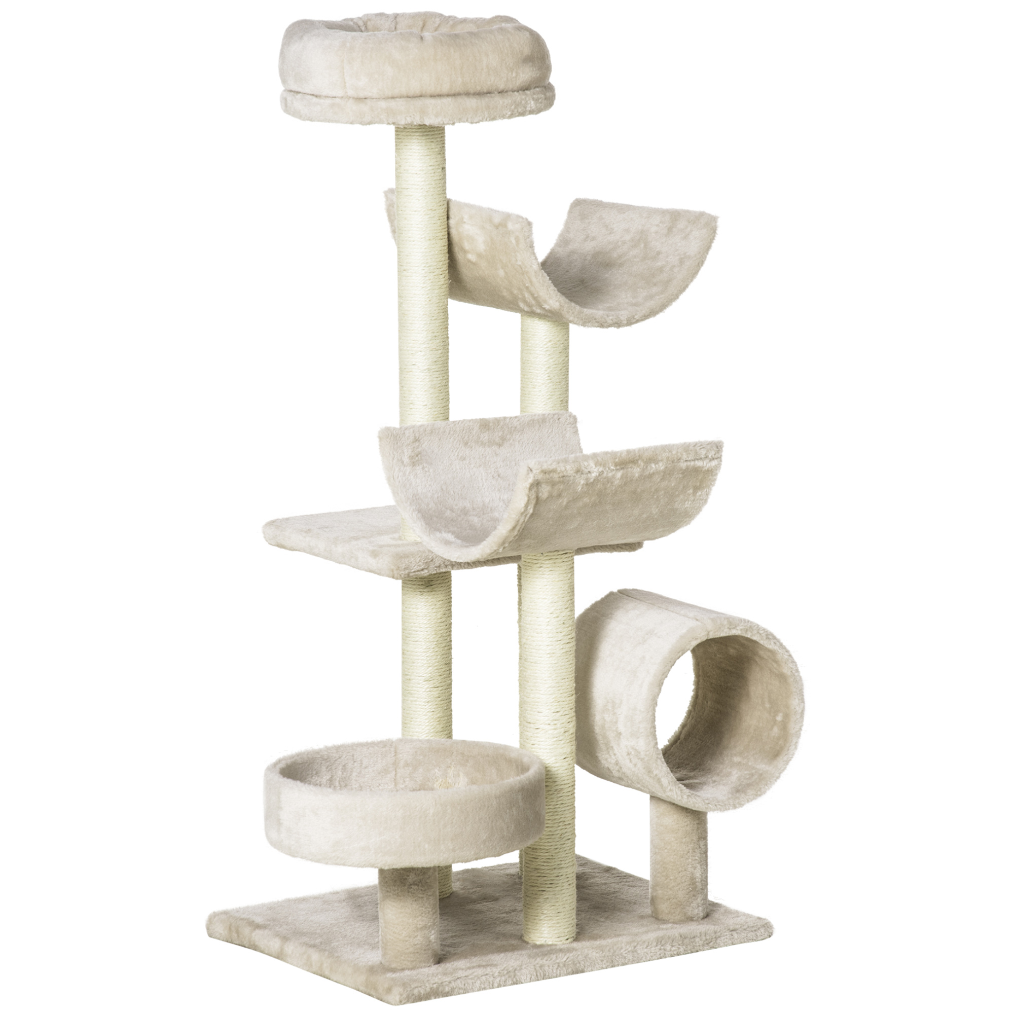 Katzenbaum Katzenkratzbaum Katzen Kletterbaum Kratzbaum Spielzeug Tunnel Beige L50 x B40 x H105 cm
