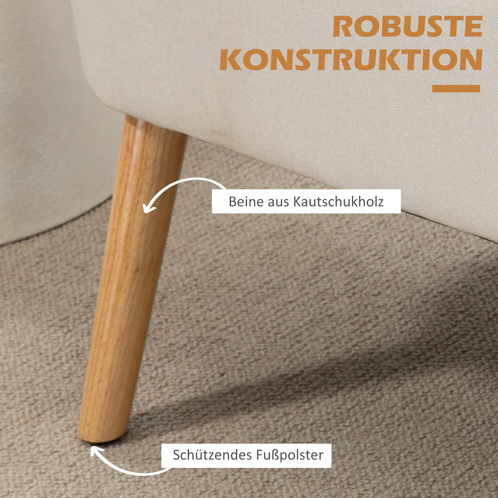 2-Sitzer Sofa, weiche Polsterung, pflegeleichter Bezug, bis 150 kg, 117 x 56,5 x 77 cm, Cremeweiß