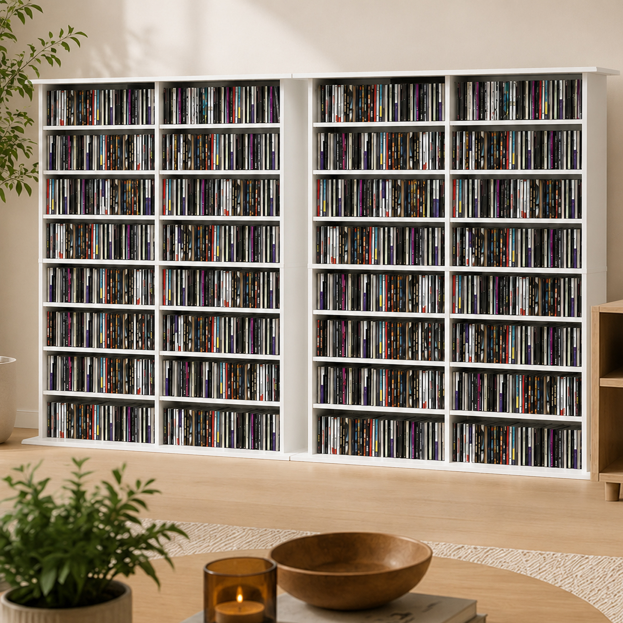 Medienregal, 8 Ebenen, DVD-Regal mit 12 verstellbaren Böden, 16 Fächer, für 720 CDs, Weiß
