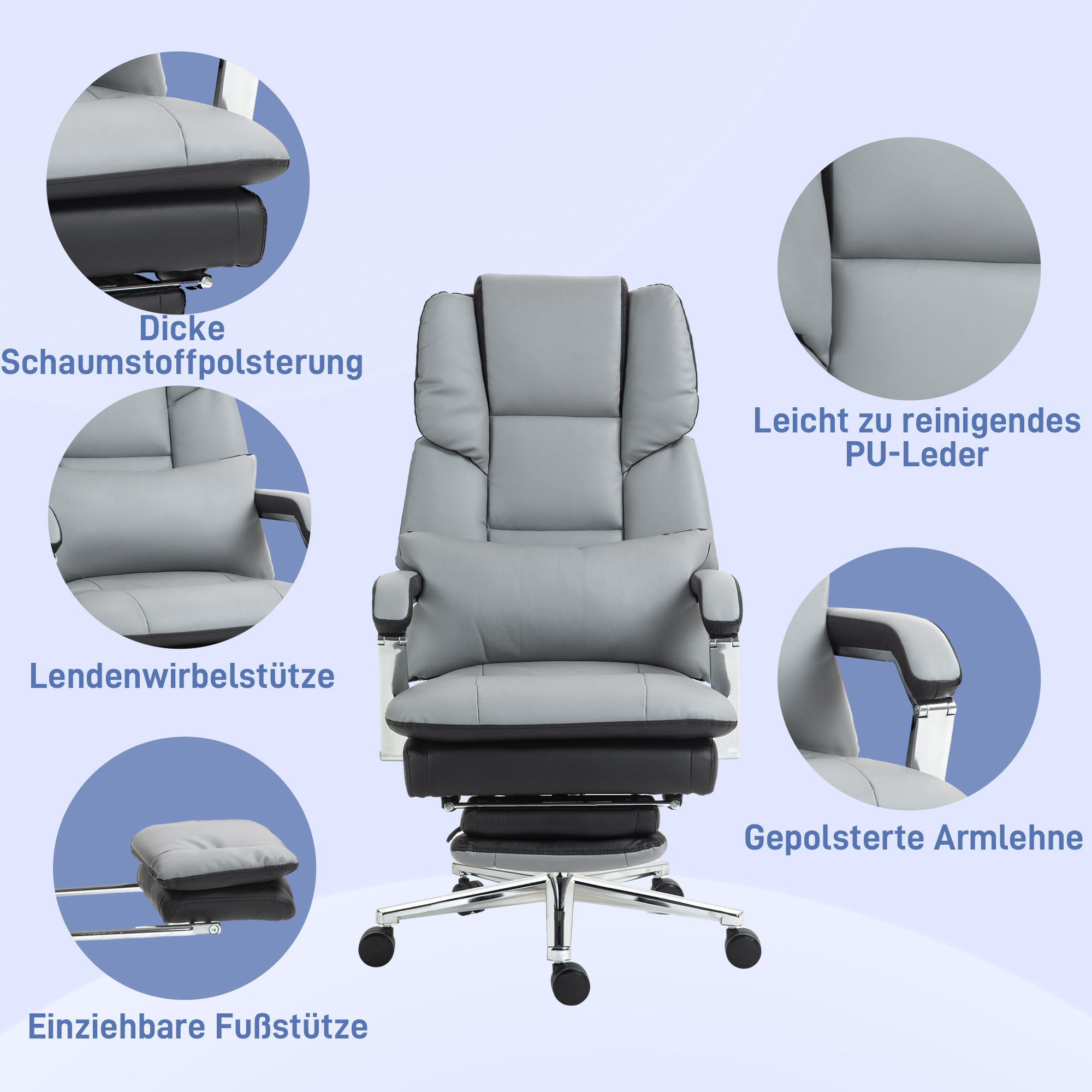 Bürostuhl, ergonomisch, verstellbar, 63x71x123-129cm, Hellgrau/Schwarz