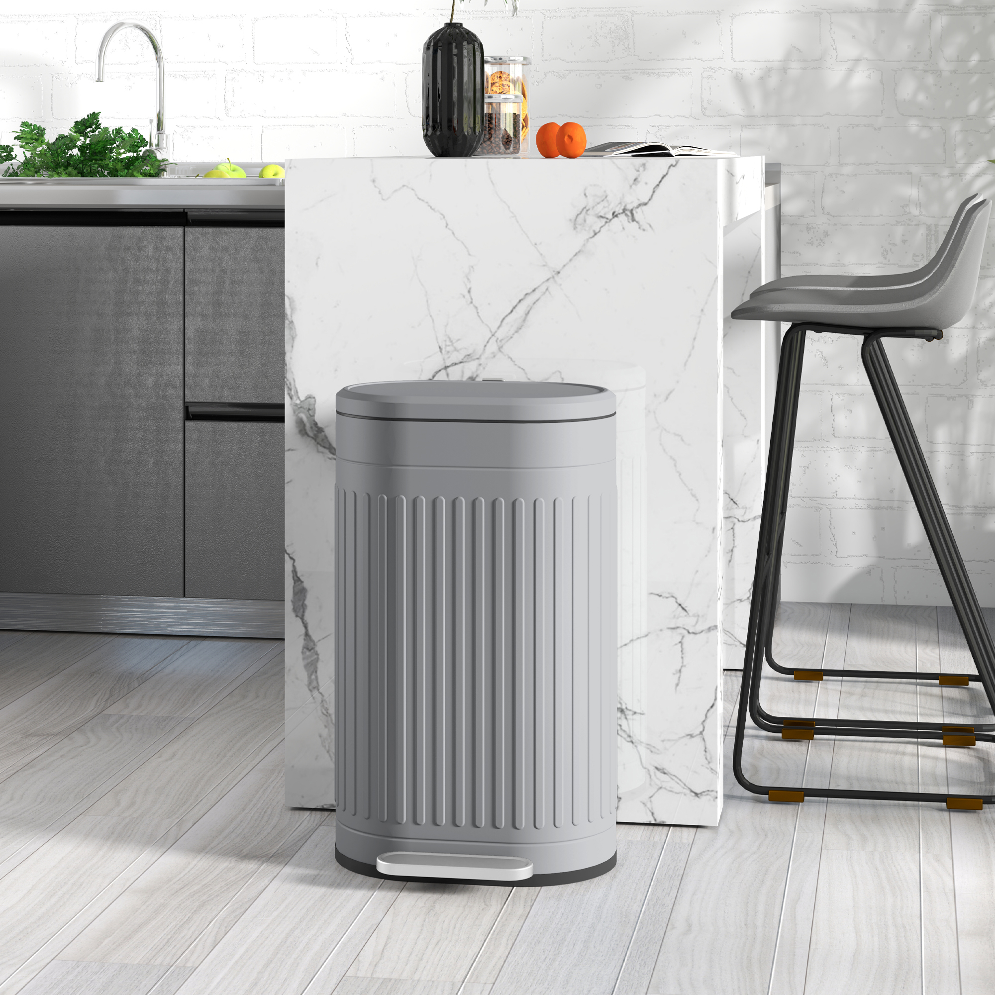 Mülleimer 30L Treteimer mit Deckel Fußpedal herausnehmbarem Inneneimer Soft-Close-Funktion 36,5 x 31,2 x 60,8 cm, Grau