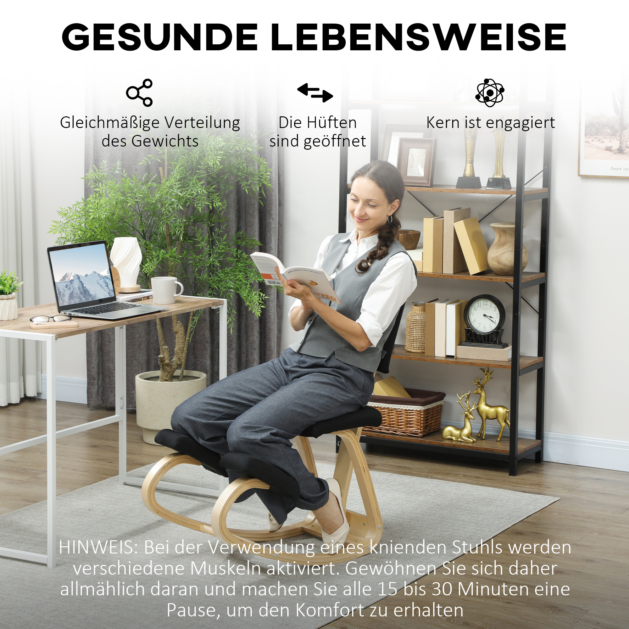 ergonomischer Kniestuhl, Kniehocker Gesundheitsstuhl für Zuhause, Büro, Meditation Schwarz