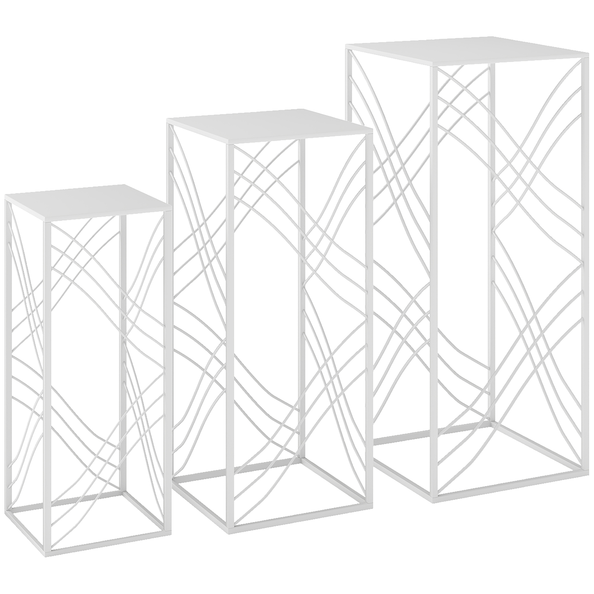 3er-Set Pflanzenständer, 50/60/70 cm hoch Blumenständer, stapelbar Pflanzenregal aus Metall Weiß