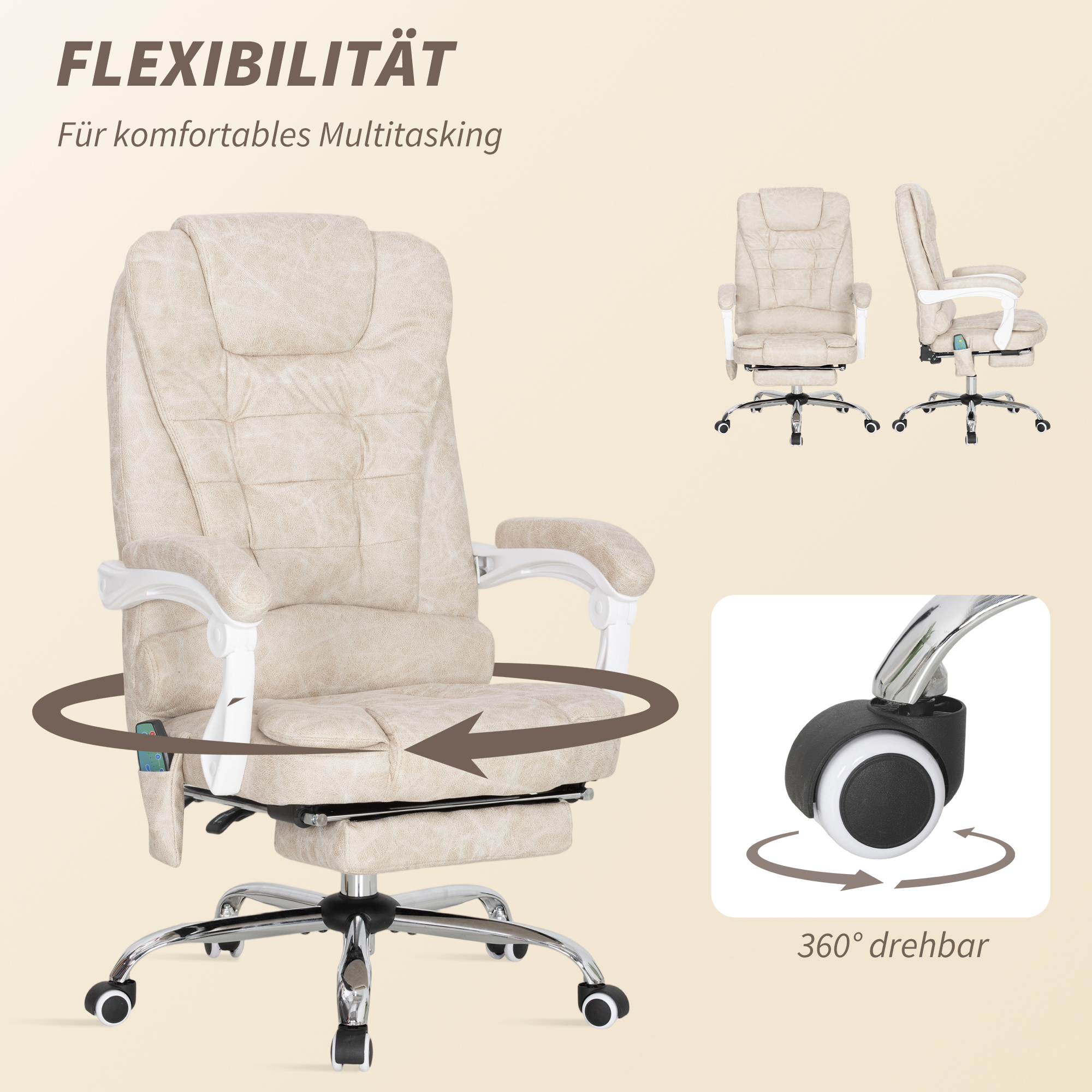 Bürostuhl mit Massagefunktion, ergonomisch, 65x160x104cm, Grau